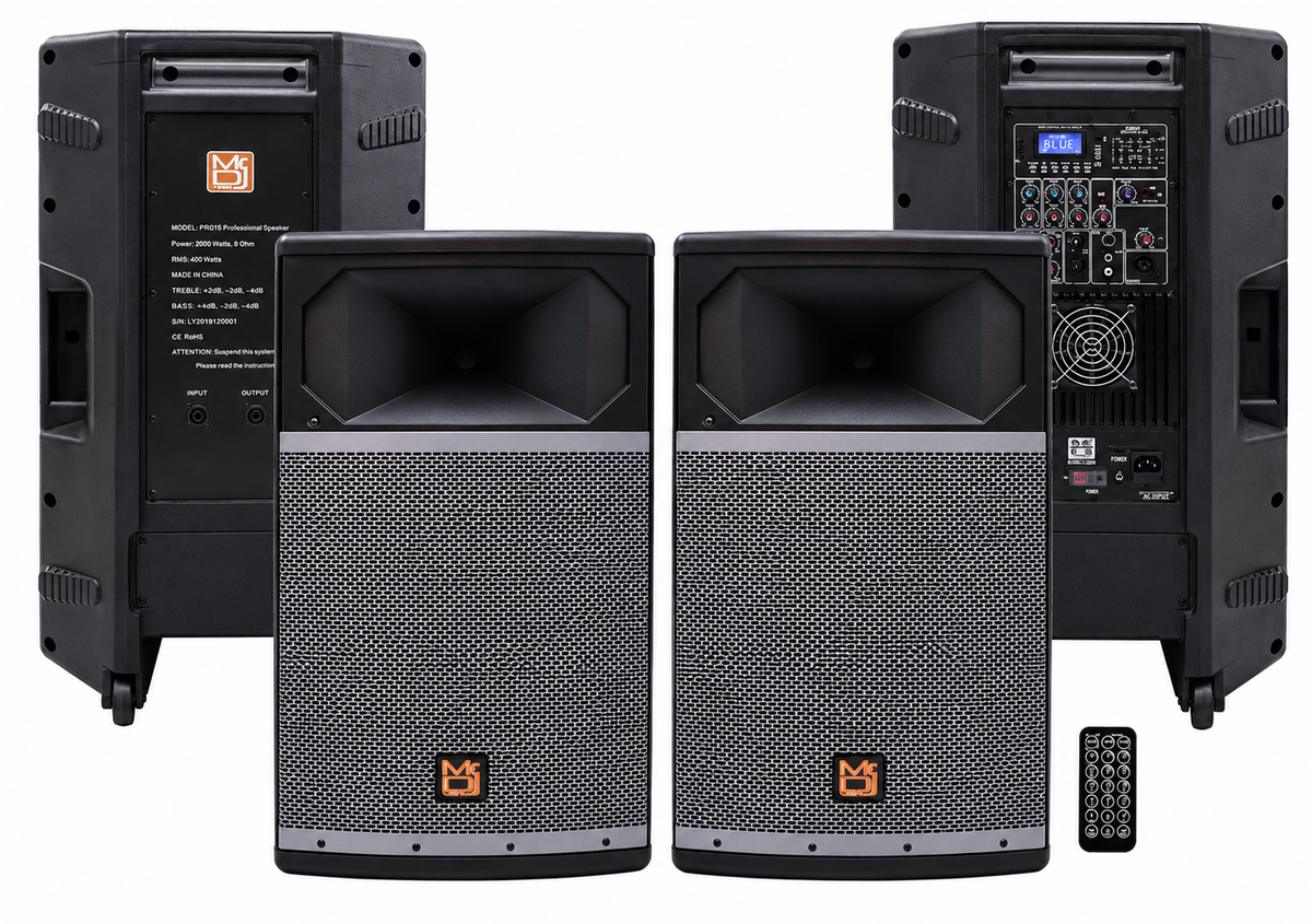 MR DJ PRO115BT & PRO115S PA DJ Active & Passive Speaker & Stands Professional PRO PA DJ 15" 2-Way Full-Range Active & Passive DJ PA Multipurpose Live Sound Loudspeaker