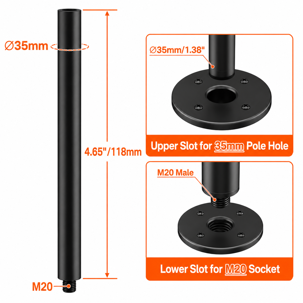 2 MR DJ SS40 36"/38mm Subwoofer Speaker Pole M20 Threaded & Mount Dual 35mm/38mm
