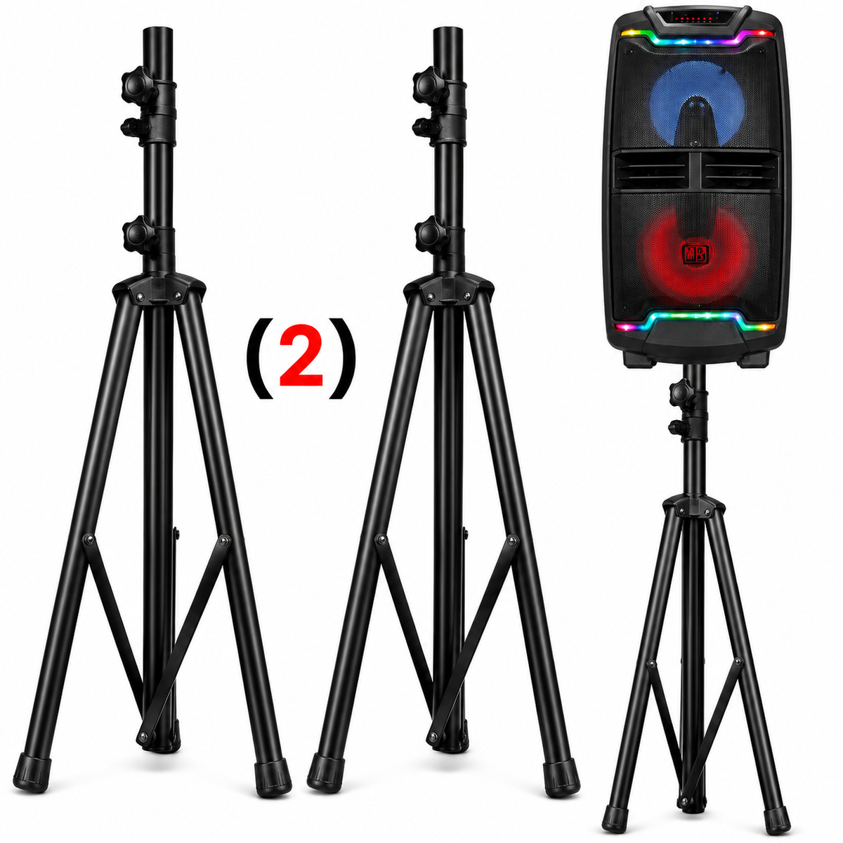 2 MR DJ SS350B Universal Black Heavy Duty Folding Tripod PRO PA DJ Home On Stage PA Speaker Stand Mount Holder with Road Carrying Bag