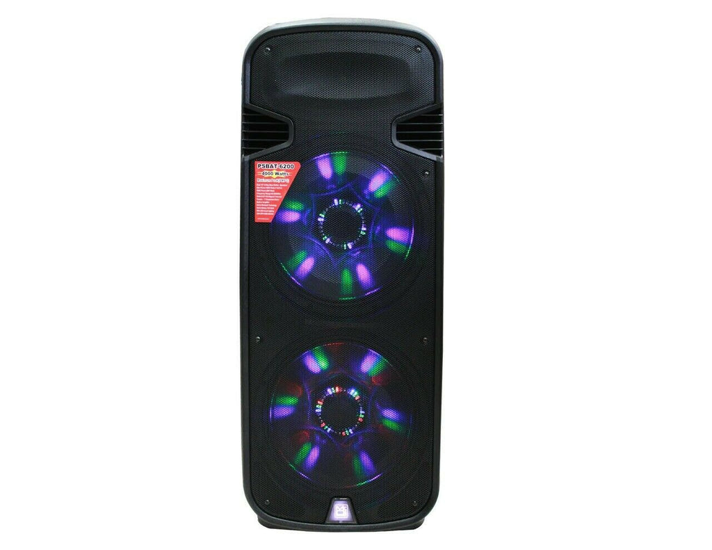 Mr Dj PSBAT6200<br/> Dual 15" Portable Rechargeable Battery 4000W Max Powered Active PA DJ Speaker with Built-In Bluetooth & LED Light