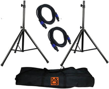 Load image into Gallery viewer, MR DJ SS850PKG Speaker Stand with Road Carrying Bag &amp; Speakon Cable&lt;br/&gt; Universal Black Heavy Duty Folding Tripod PRO PA DJ Home On Stage Speaker Stand Mount Holder with Road Carrying Bag &amp; 2 Speakon Male 25&#39; Cable