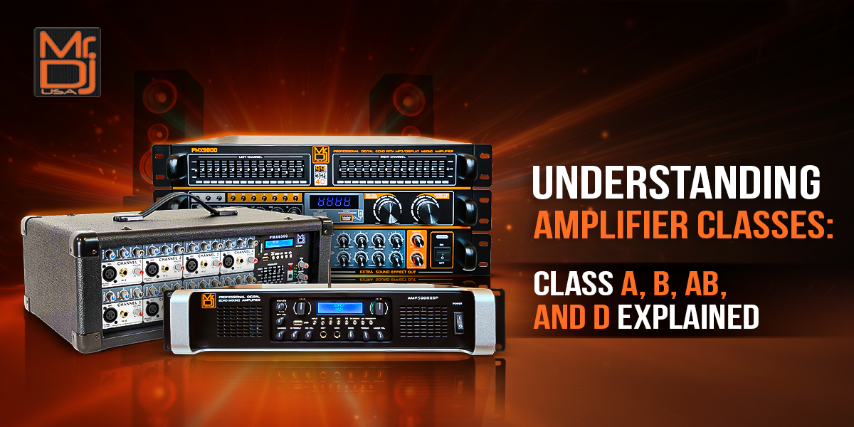 Image of various amplifiers illustrating different amplifier classes: Class A, B, AB, and D.