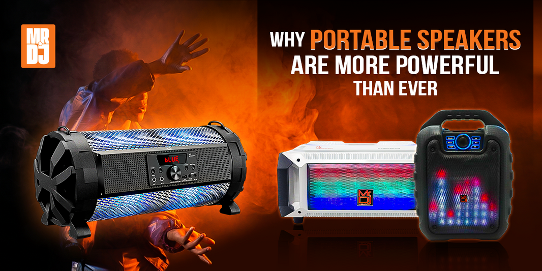 Portable Speakers showcased in an energetic atmosphere, highlighting their power and design for music lovers.