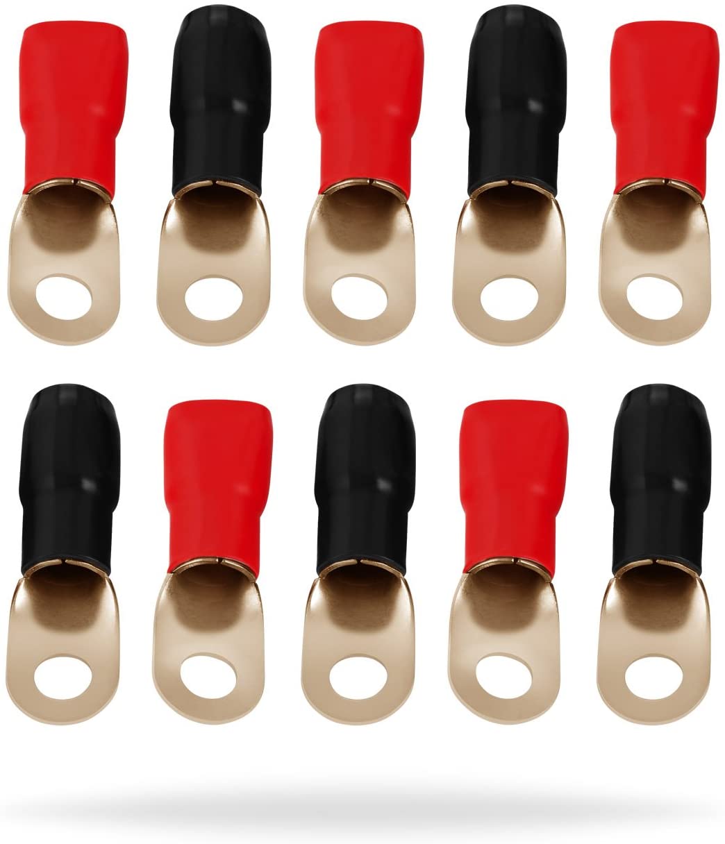 MR DJ 1/0 Gauge 10 Pack Ring Terminal 1/0 AWG Wire Crimp Cable Red/Black 5/16
