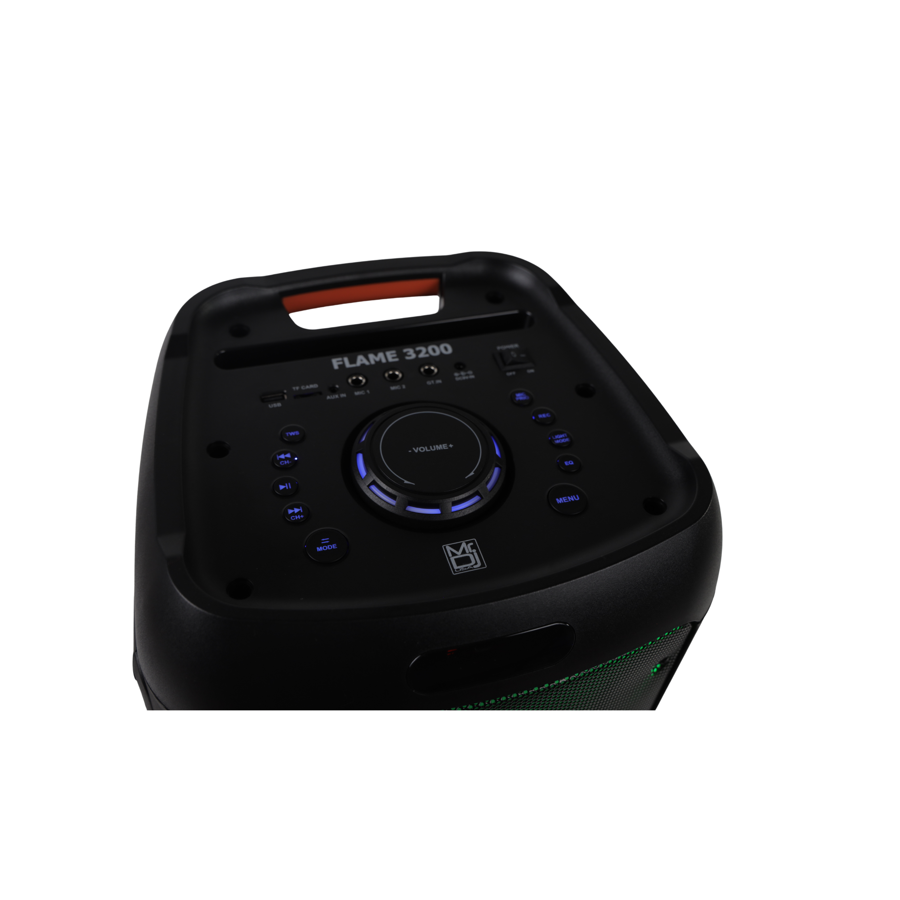 MR DJ FLAME3200 8" X 2 Rechargeable Portable Bluetooth Karaoke Speaker with Party Flame Lights Microphone TWS USB FM Radio