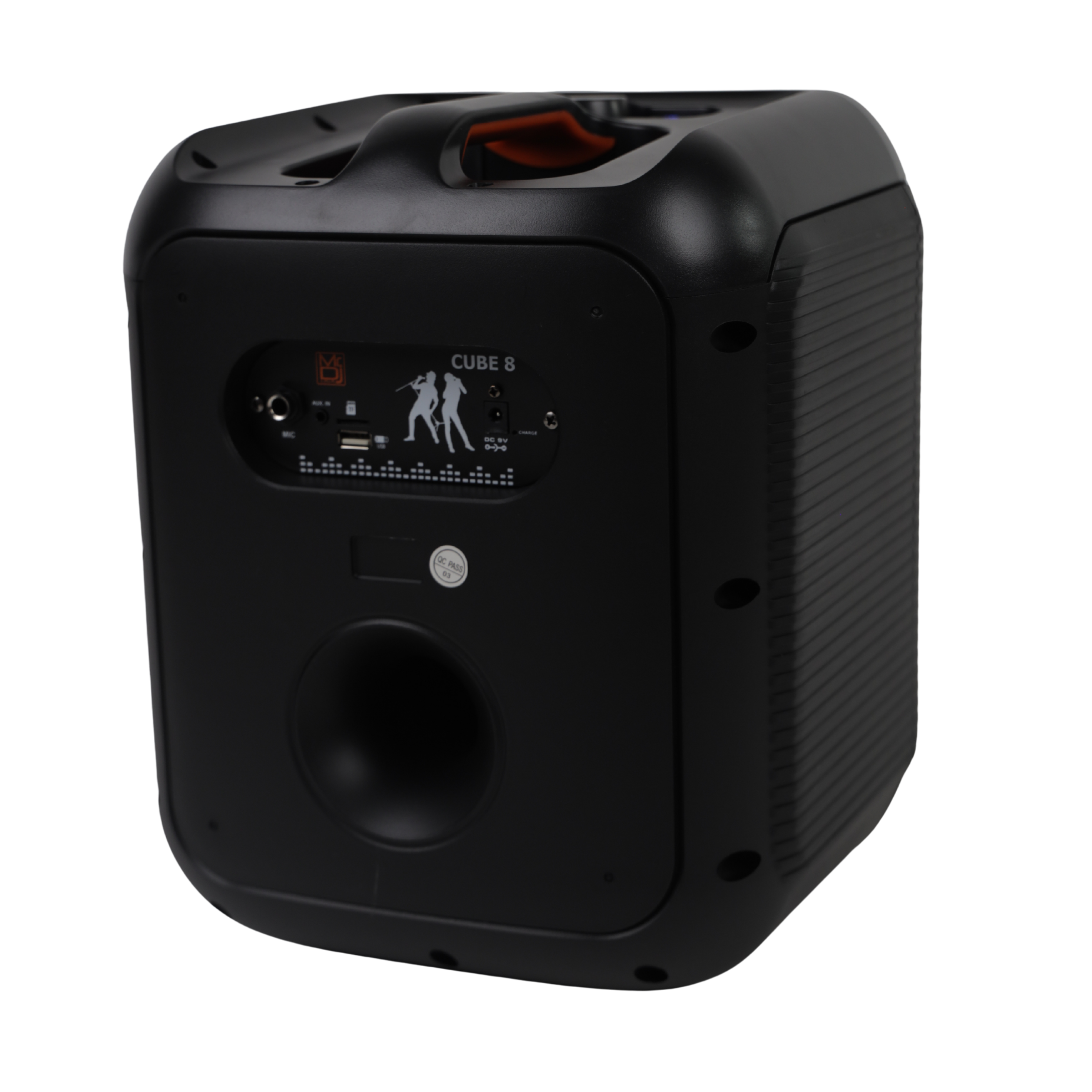 MR DJ CUBE8 8" Rechargeable Portable Bluetooth Karaoke Speaker with Party Flame Lights Microphone TWS USB FM Radio