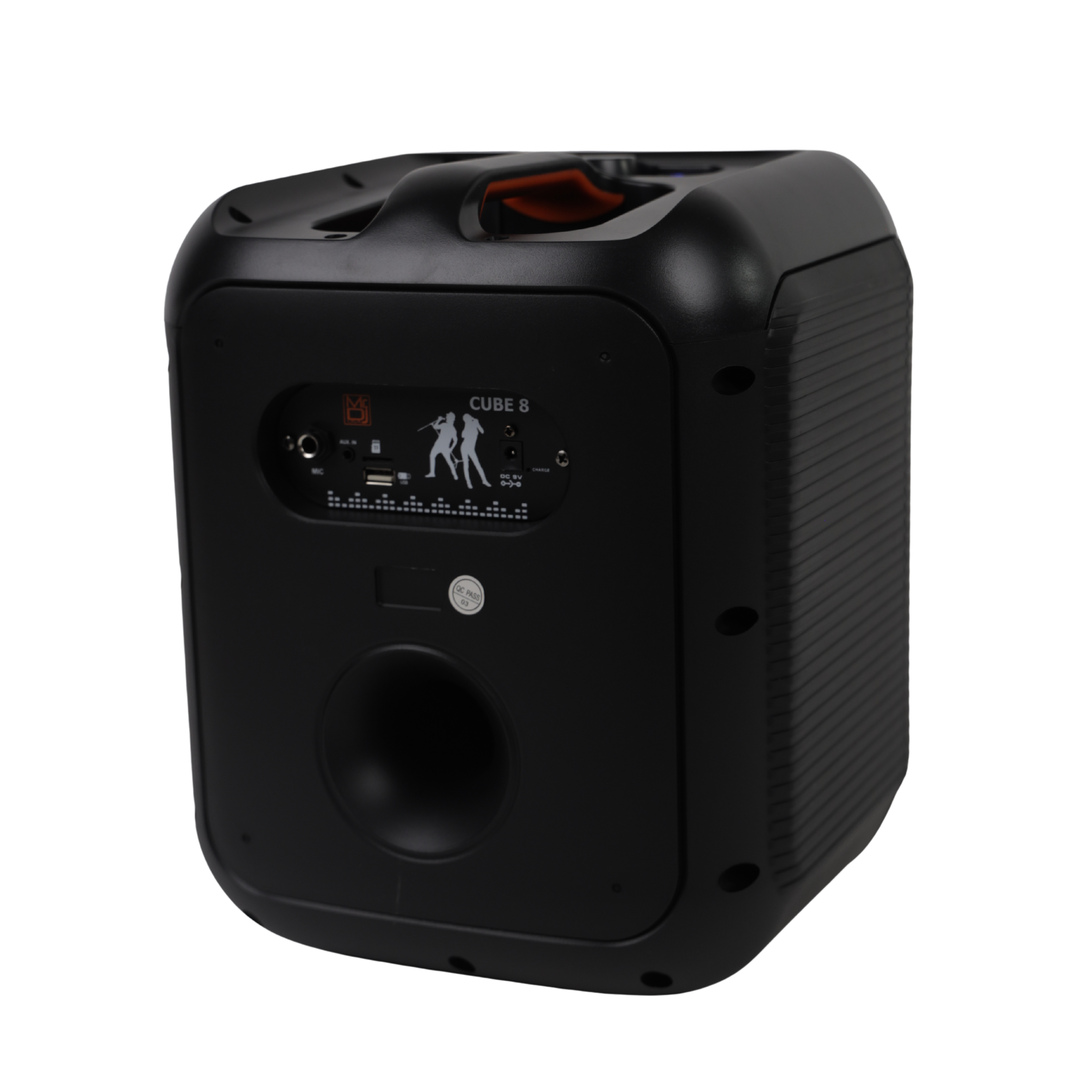 MR DJ CUBE8 8" Rechargeable Portable Bluetooth Karaoke Speaker with Party Flame Lights Microphone TWS USB FM Radio