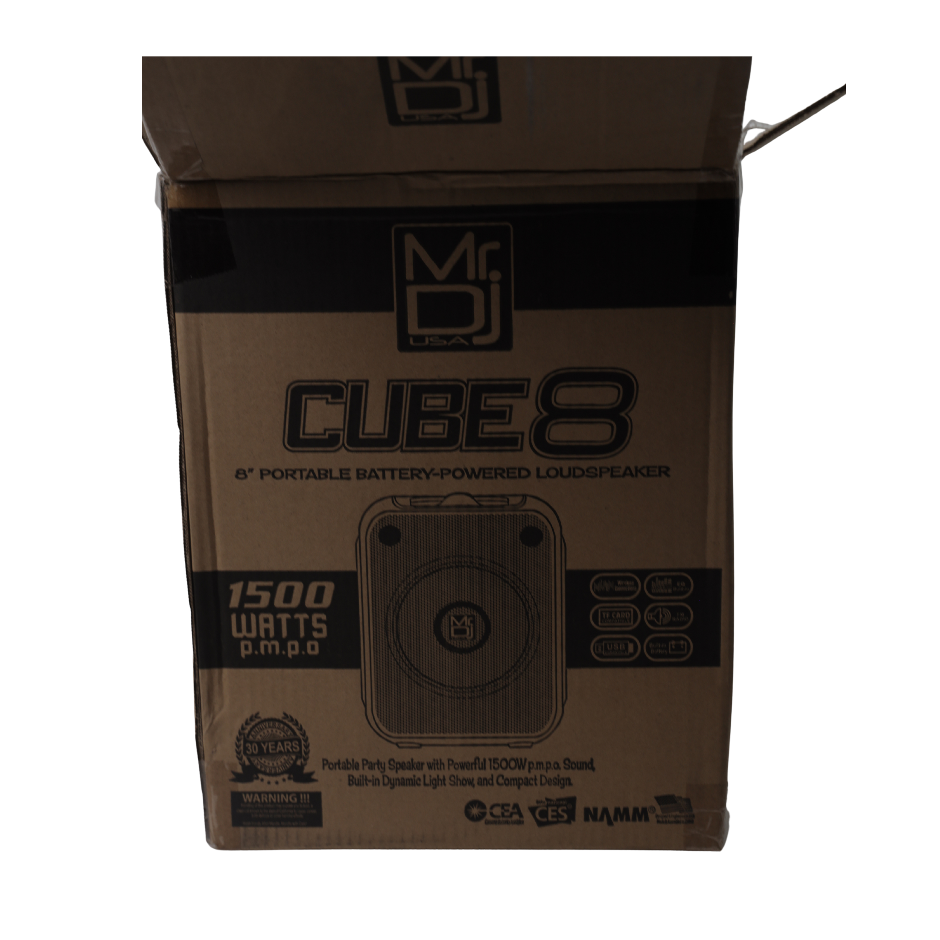 MR DJ CUBE8 8" Rechargeable Portable Bluetooth Karaoke Speaker with Party Flame Lights Microphone TWS USB FM Radio