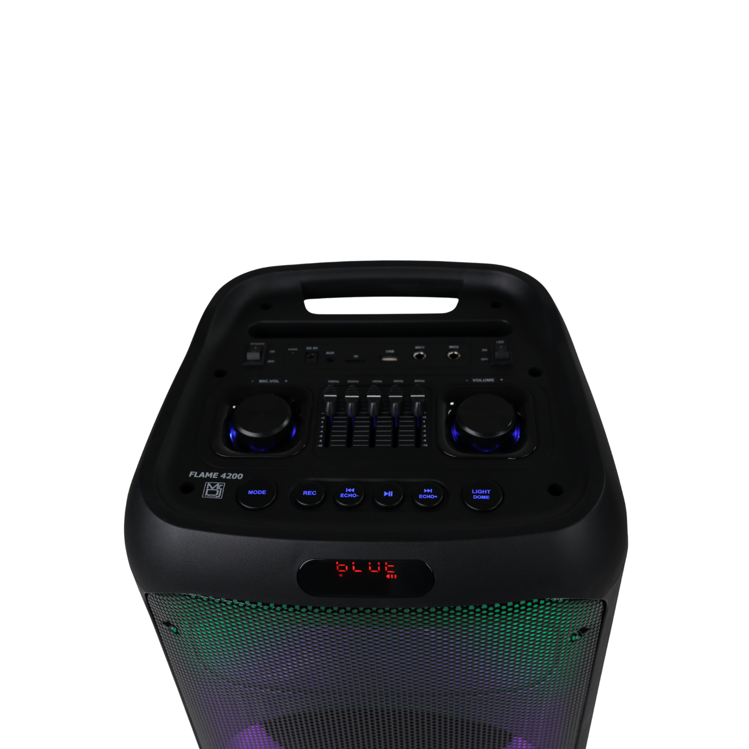 MR DJ FLAME4200 10" X 2 Rechargeable Portable Bluetooth Karaoke Speaker with Party Flame Lights Microphone TWS USB FM Radio