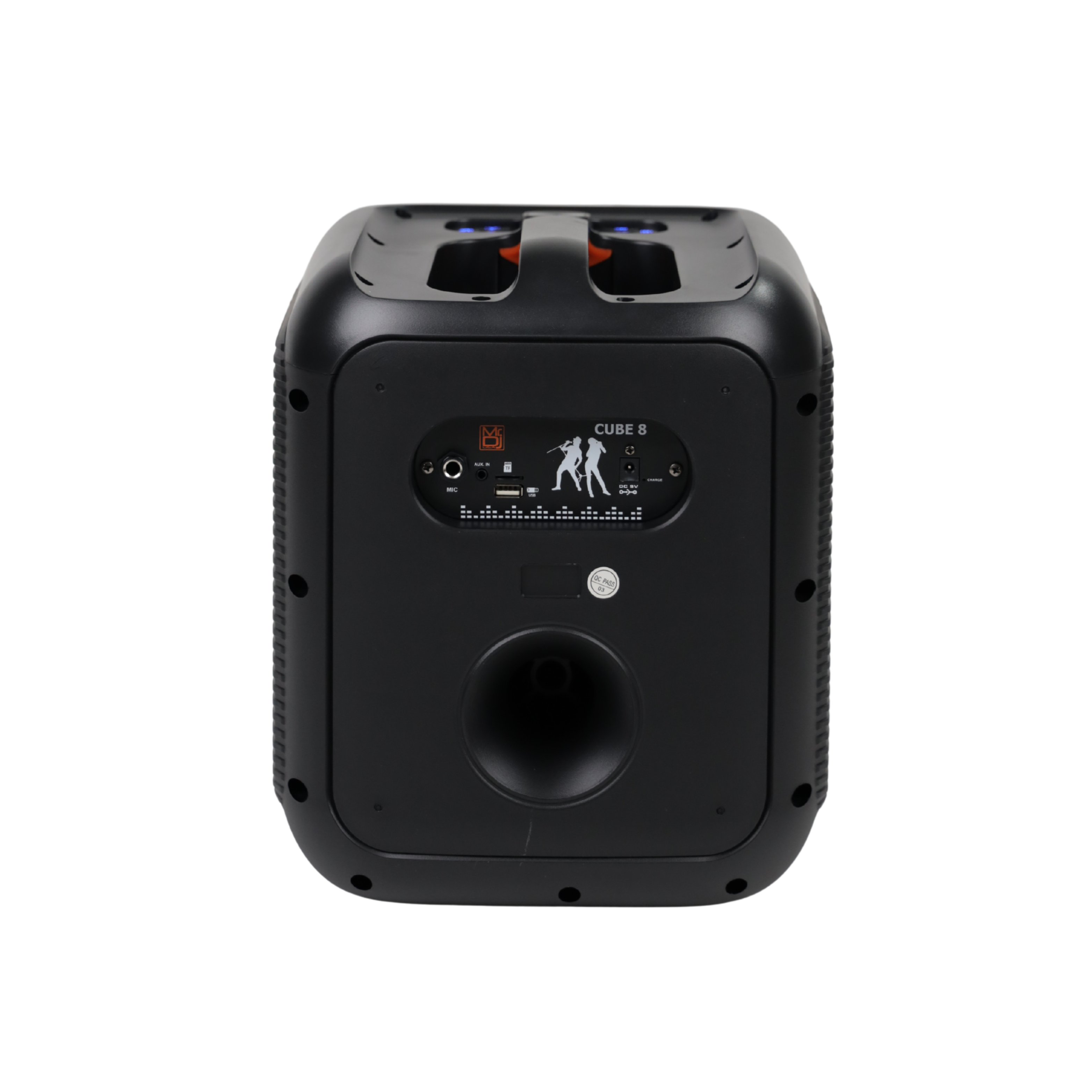 MR DJ CUBE8 8" Rechargeable Portable Bluetooth Karaoke Speaker with Party Flame Lights Microphone TWS USB FM Radio