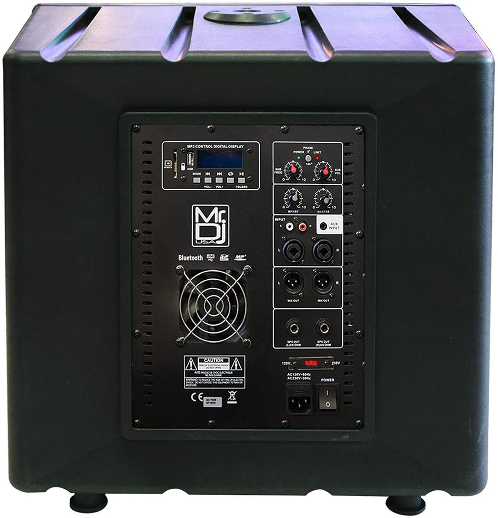 MR DJ PROSUB15BT 15" 5400W PA DJ Club Powered Active Subwoofer with 2 Speaker Output