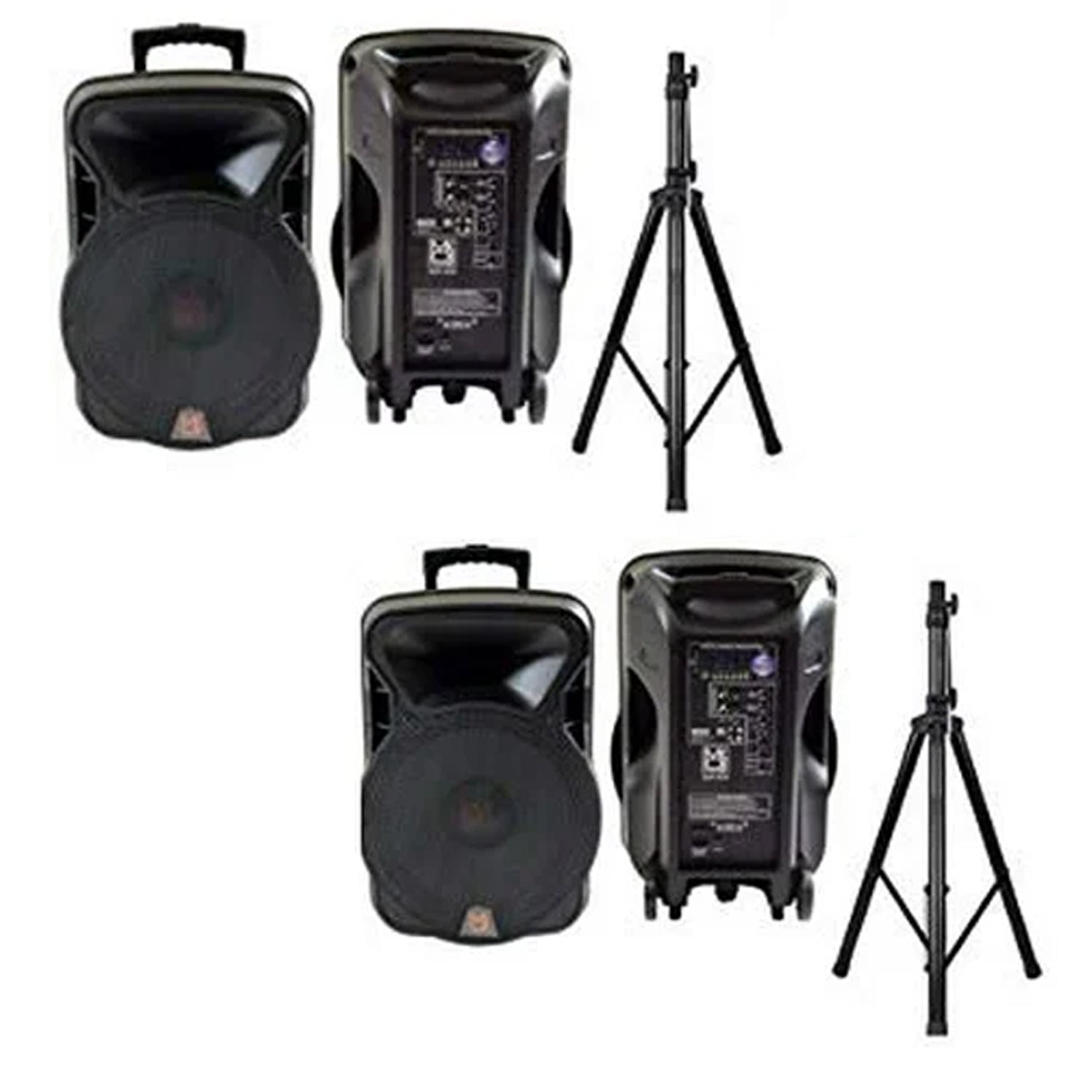 2 MR DJ 15" 4000W Bluetooth DSP FM USB Portable PA DJ Speaker & Stands