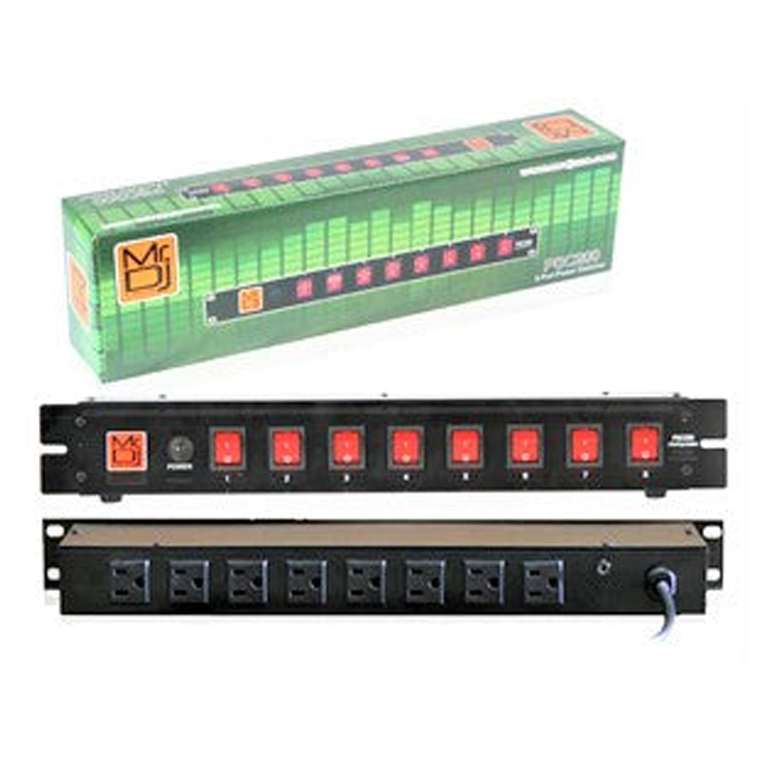 MR DJ PSC250 Rack Mountable 8 Port Power Switcher Surge Protectors Red Toggles ON / OFF Power Center, Power Strip