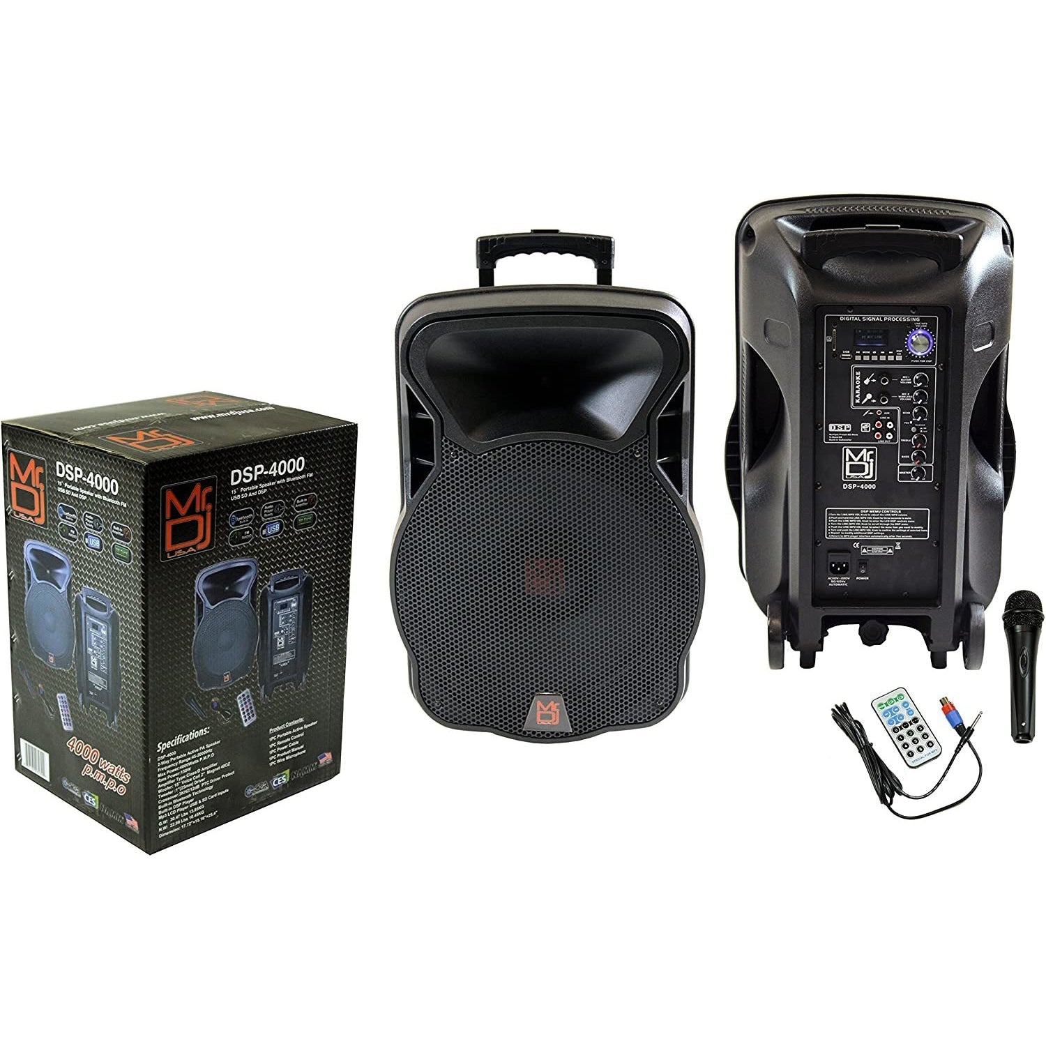 DSP4000 4000W Bluetooth DSP FM Radio USB Portable PA DJ KARAOKE Speaker