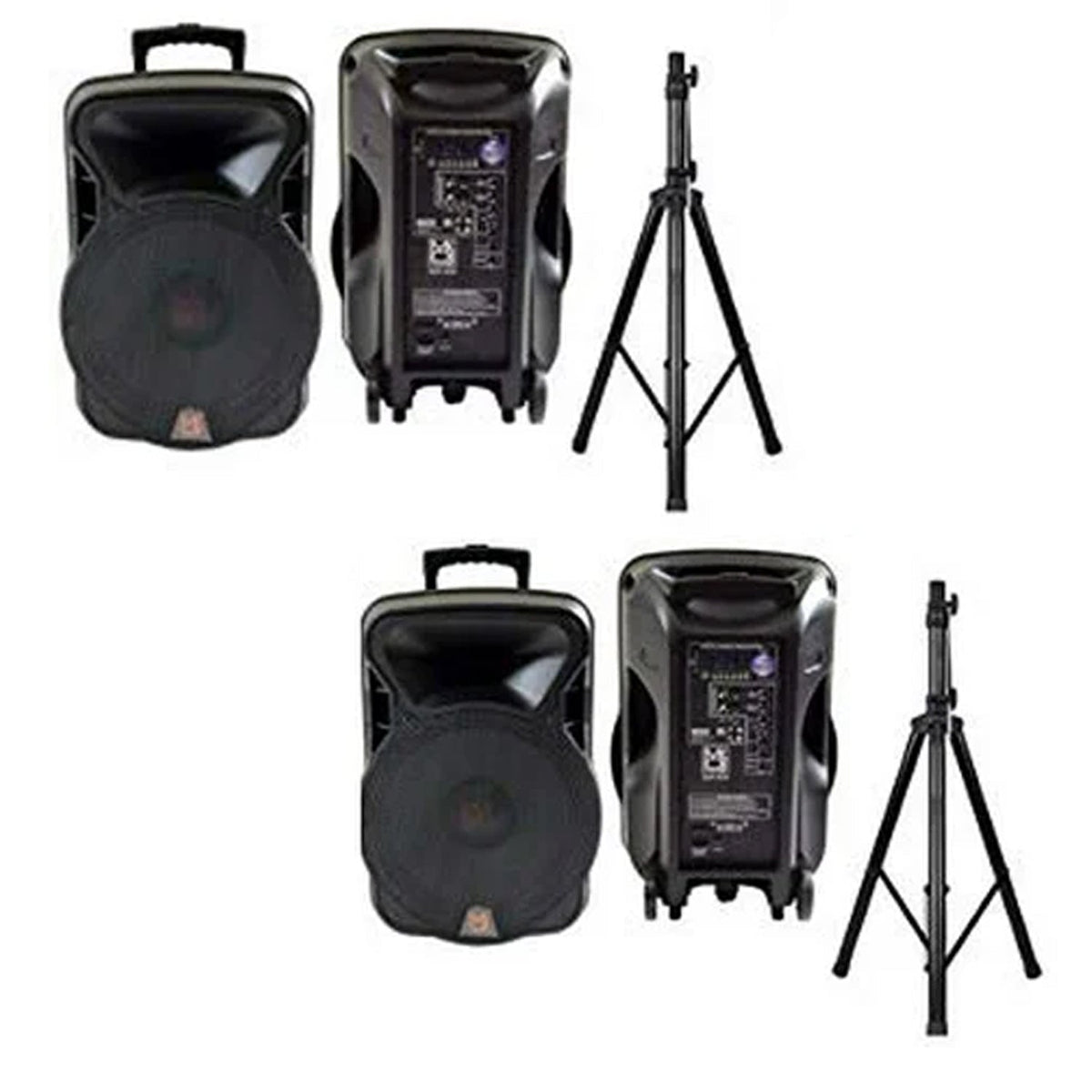 2 MR DJ 15" 4000W Bluetooth DSP FM USB Portable PA DJ Speaker with Stand