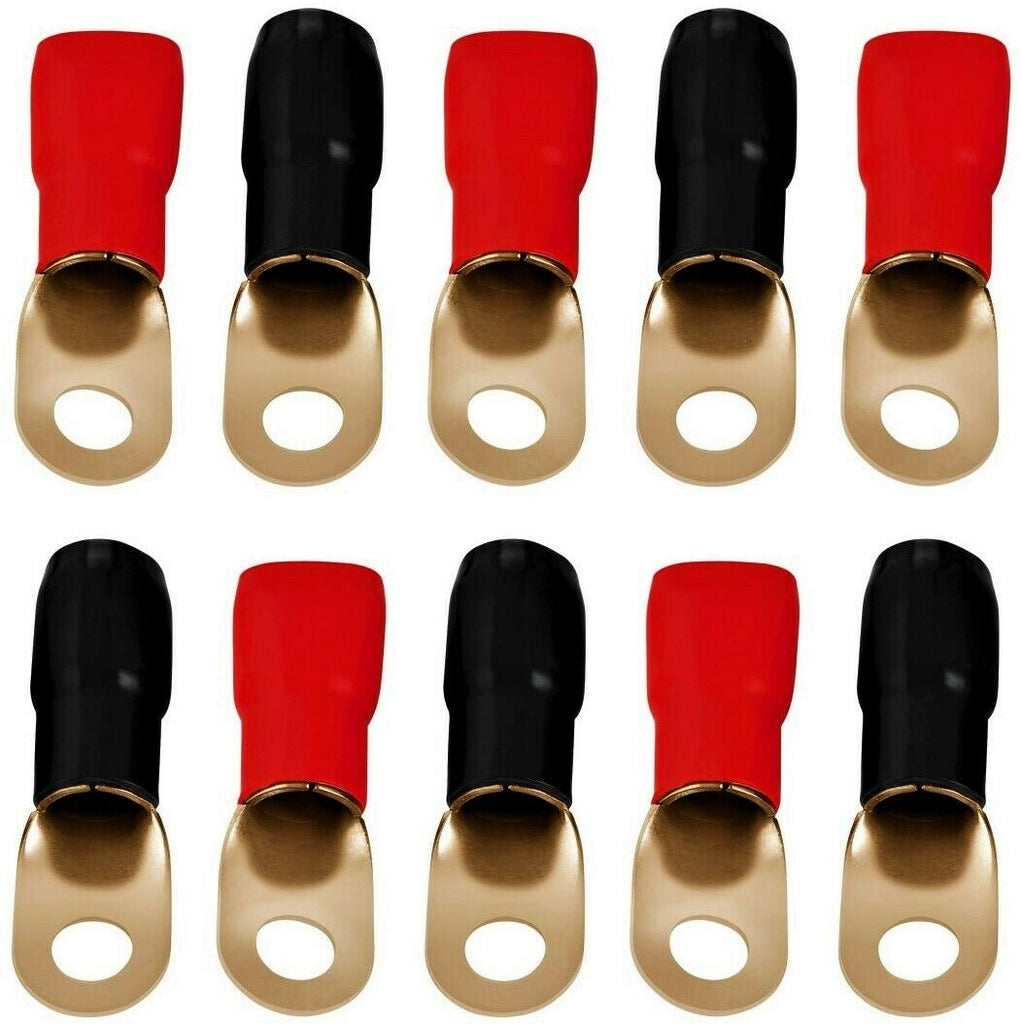 MR DJ DGRT0010 1/0 Gauge Crimp Ring Terminals Connectors 10-Pack (Red, Black)