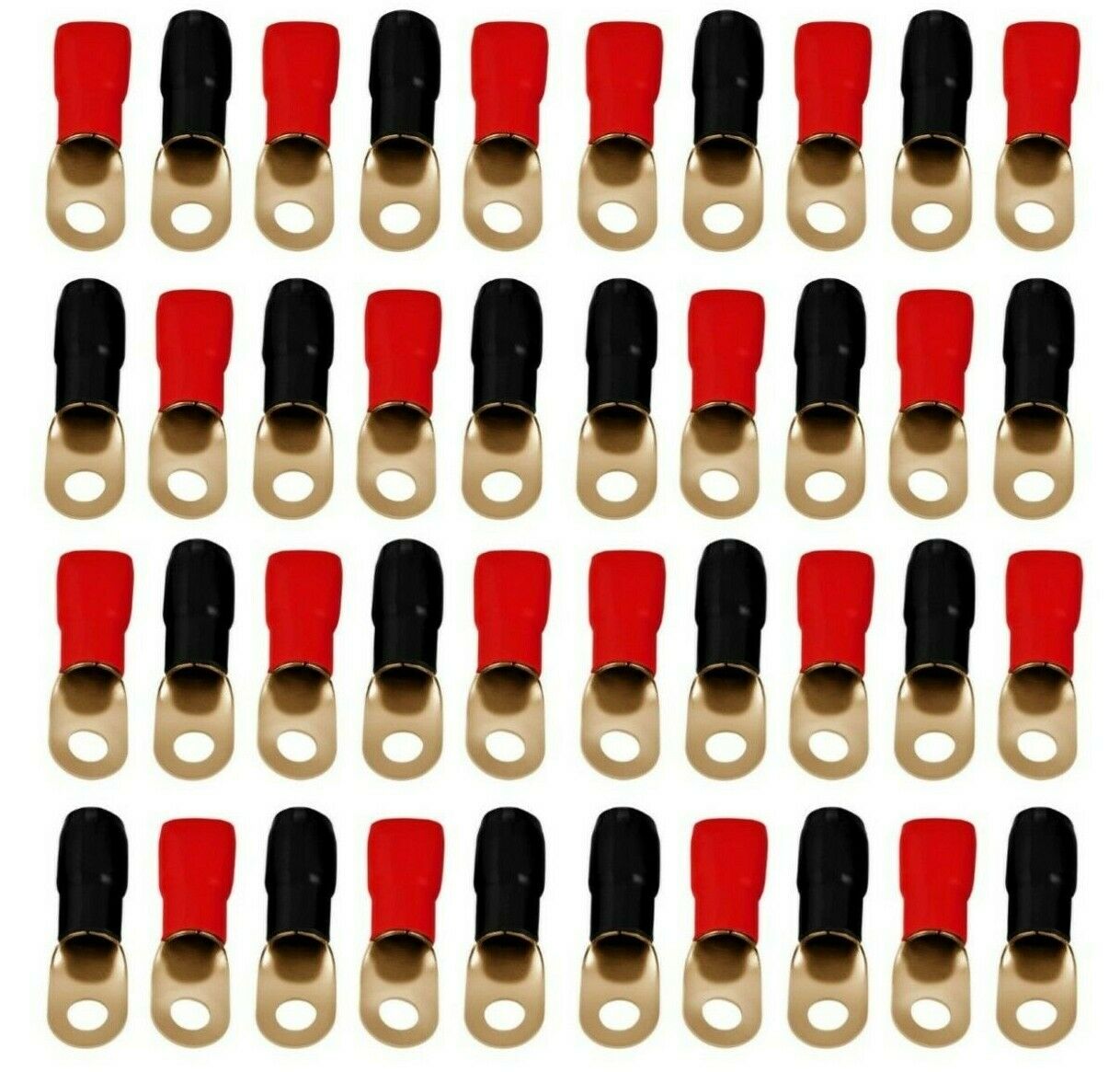 MR DJ 1/0 Gauge Ring Terminal 80 Pack 1/0 AWG Wire Crimp Cable- Red/Black 5/16