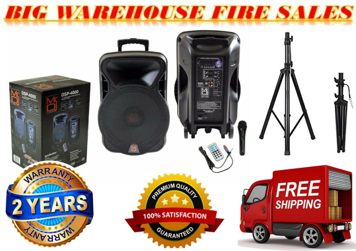 Mr. Dj DSP4000 PA DJ 15" 4000W Bluetooth DSP FM Speaker and Stand