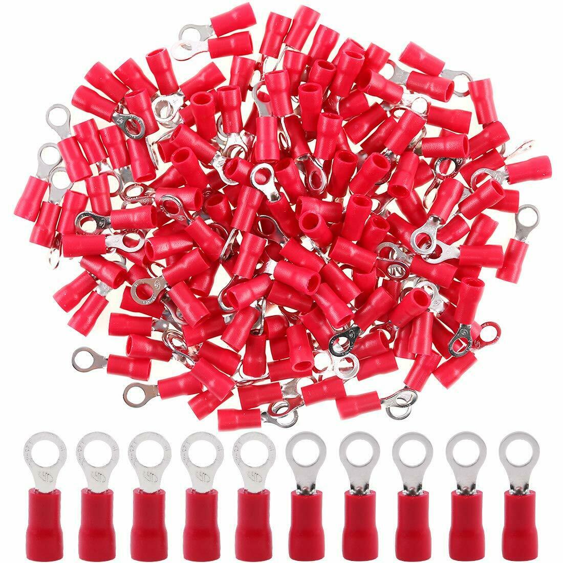 MR DJ RT2218R 200 pcs #8 Red 22/16 Gauge Vinyl Insulated Connectors Ring Terminal