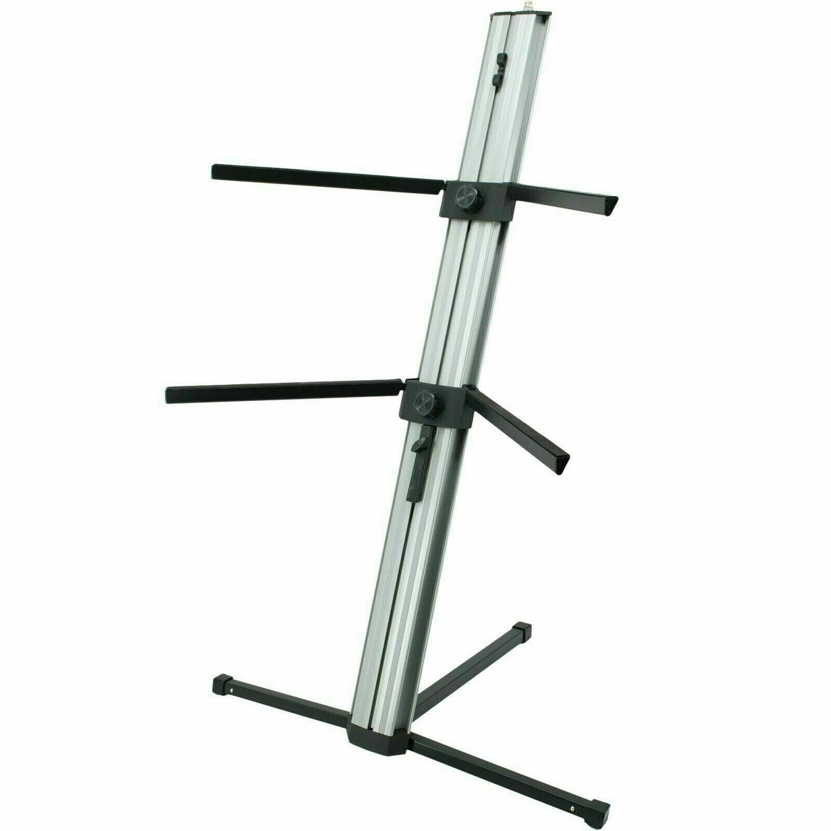 MR DJ KS1000S PRO Professional 2-Tier Silver Column Keyboard Stand W 5/8" Mic Mount