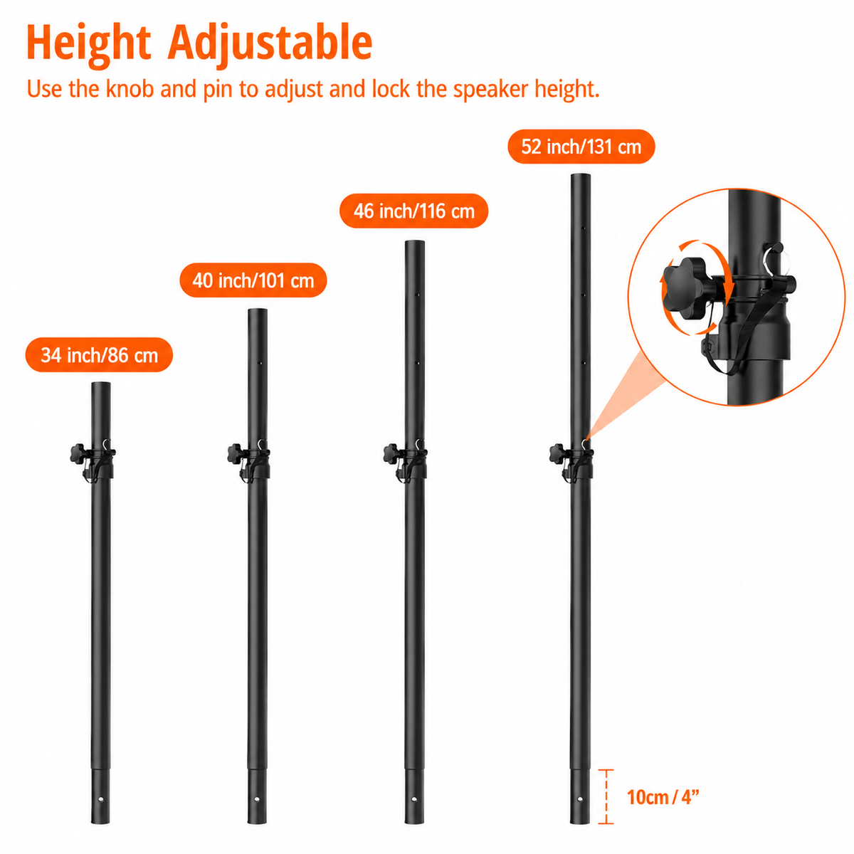2 MR DJ SS50 Adjustable Subwoofer Speaker Pole M20 Threaded & 35mm Mount Dual 35mm/38mm