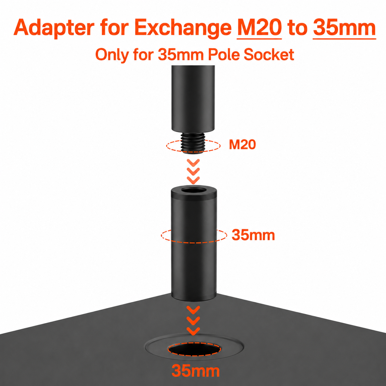 MR DJ SS20 4" Extended 35mm Speaker Pole Extension Heavy-Duty Steel Speaker Pole Extender