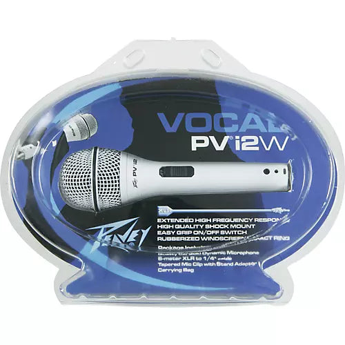 2 Peavey Pvi2 White Microphone w/Mic Clip & Carrying Bag + MR DJ Microphone Stand
