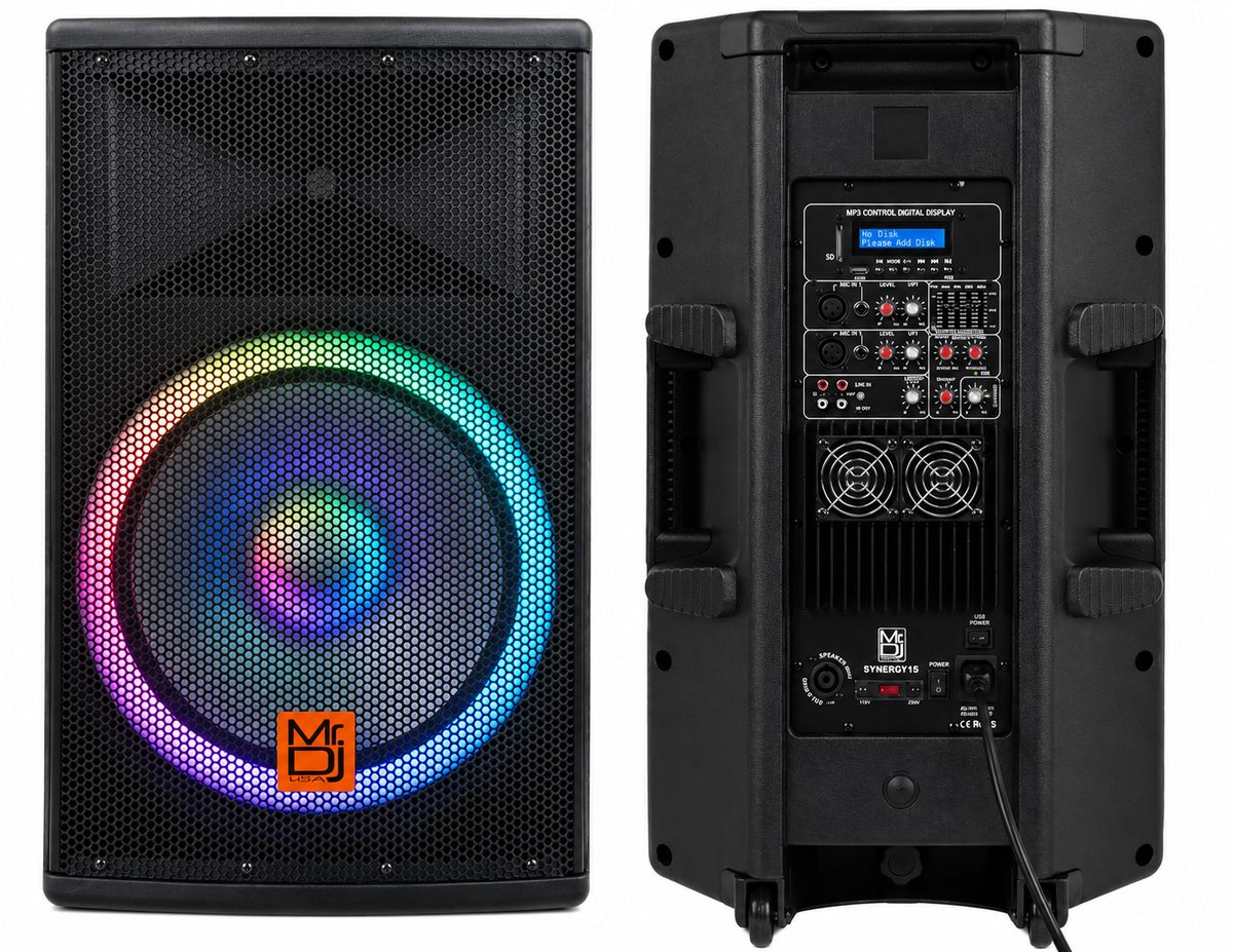 MR DJ SYNERGY15 15" 4500W PRO PA DJ Powered Loudspeaker Portable Speaker System
