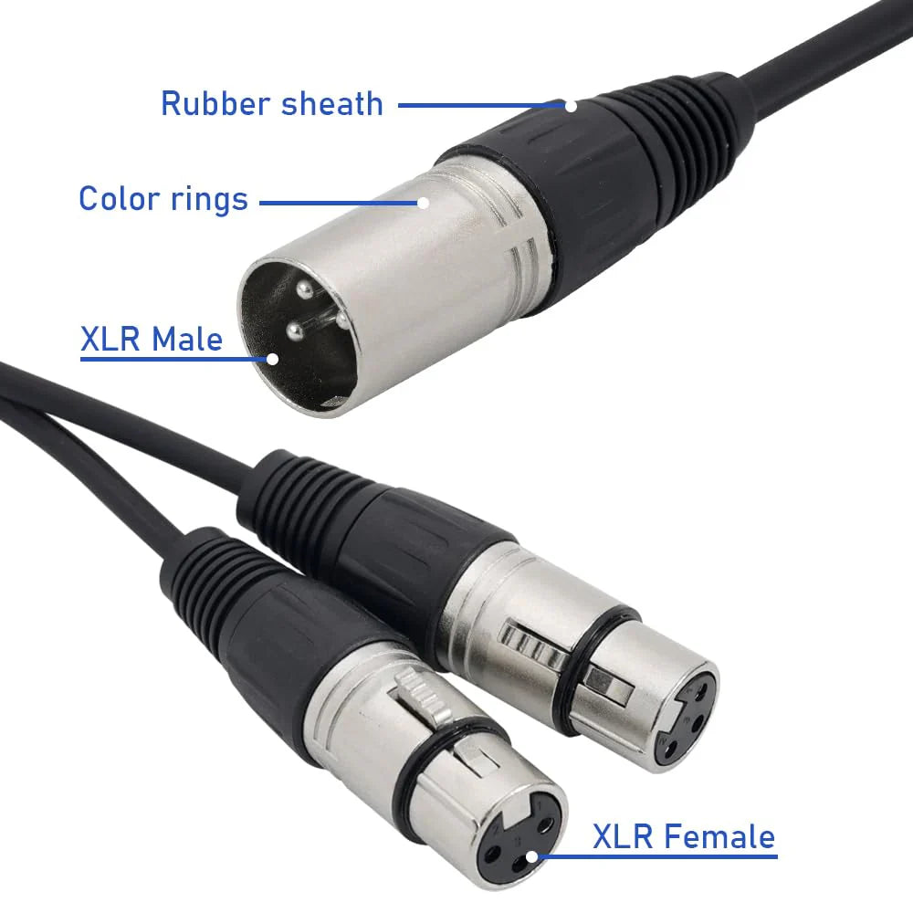 MR DJ CXMDXF12 12FT Single XLR Male to Dual XLR Female Microphone Splitter Cable