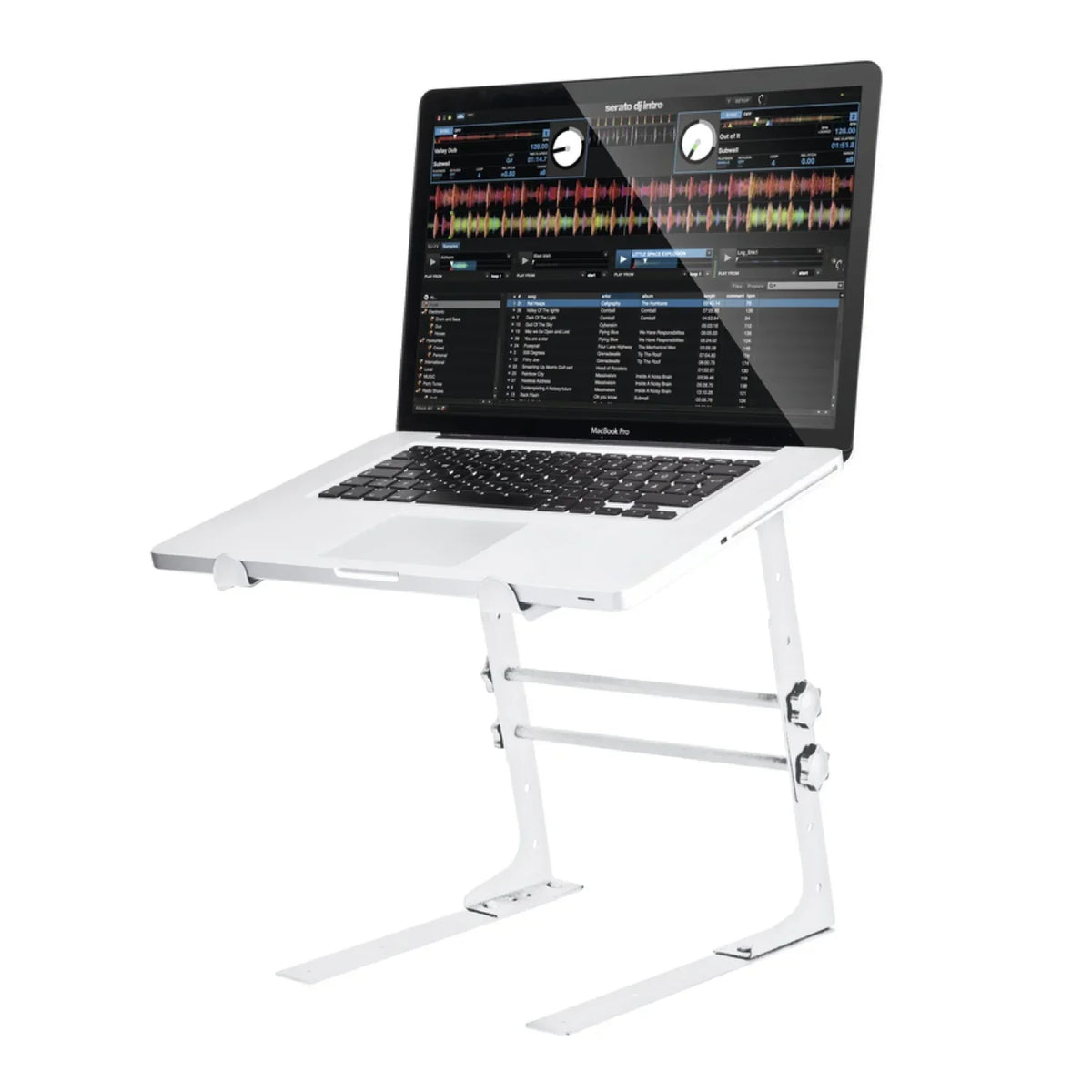 MR DJ LTS109WH Laptop Computer Stand White Mobile Disc Jockey PC Table Rack Mount Clamp Bracket