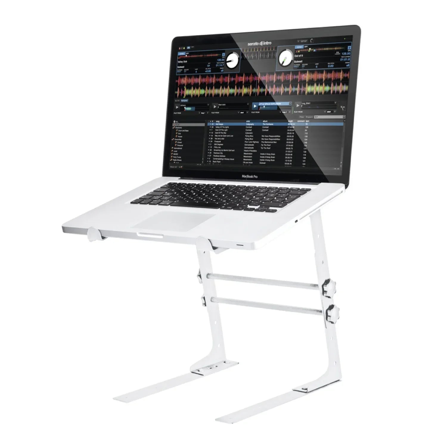 MR DJ LTS109WH Laptop Computer Stand White Mobile Disc Jockey PC Table Rack Mount Clamp Bracket