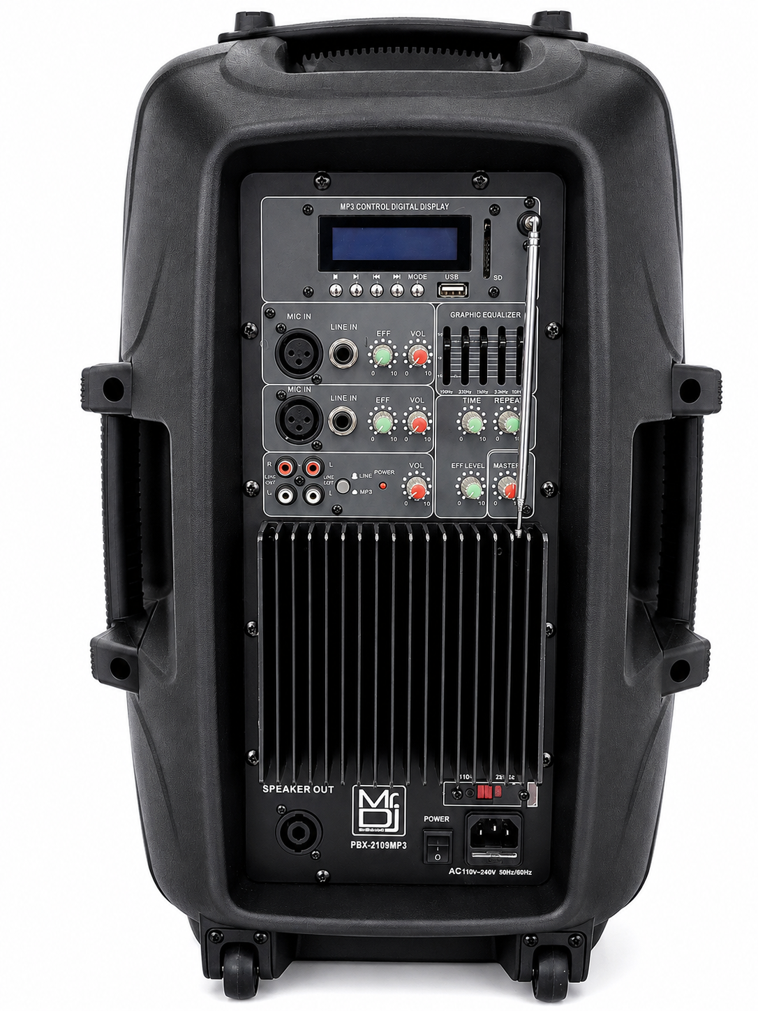 MR DJ PBX2109MP3 1600W 12" Powered PA DJ Active Loudspeaker with USB, SD Card & MP3 Player