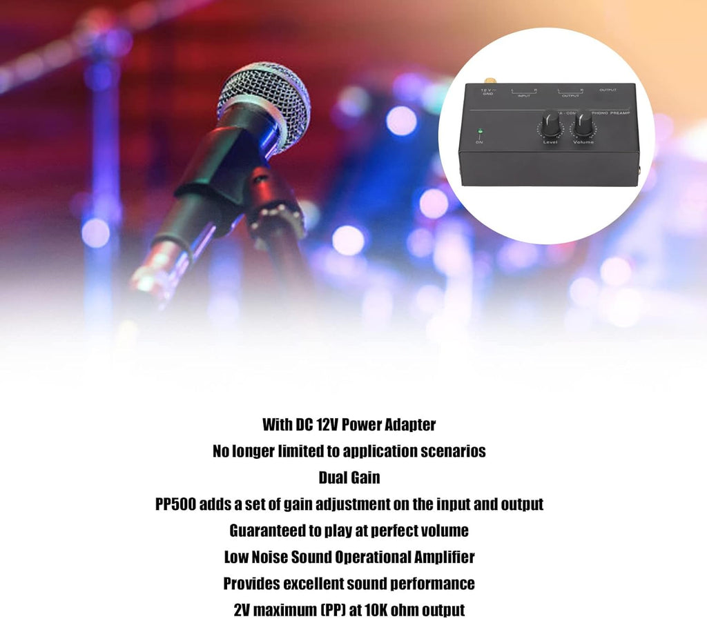 MR DJ PP500 Phono Turntable Preamp Input /TRS Output Stereo Knob Control Mini Record Player Preamplifier