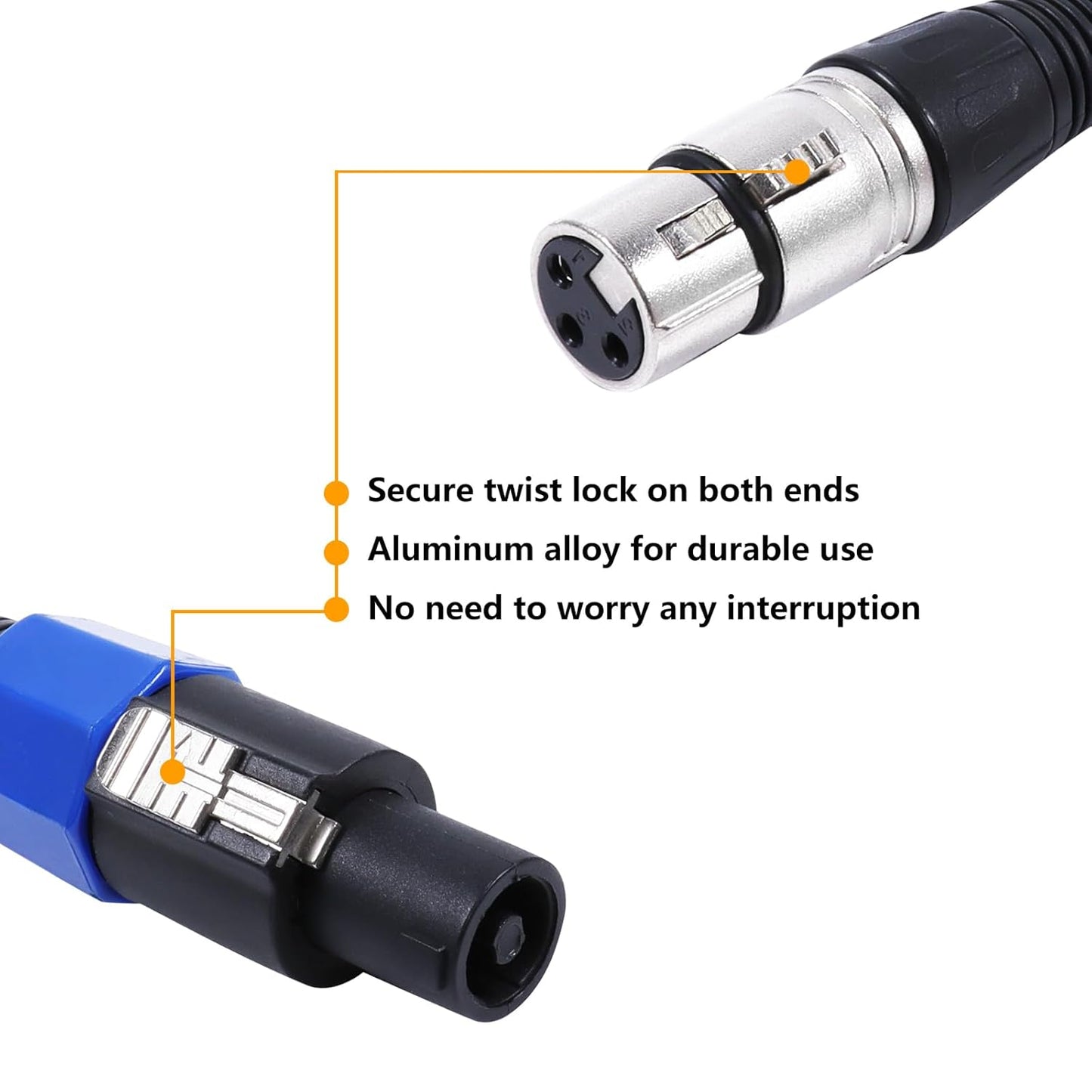 MR DJ CSMXF25 25' Speakon Plug Male to XLR Female Extension Cable for PA DJ Amplifier Stage Monitor