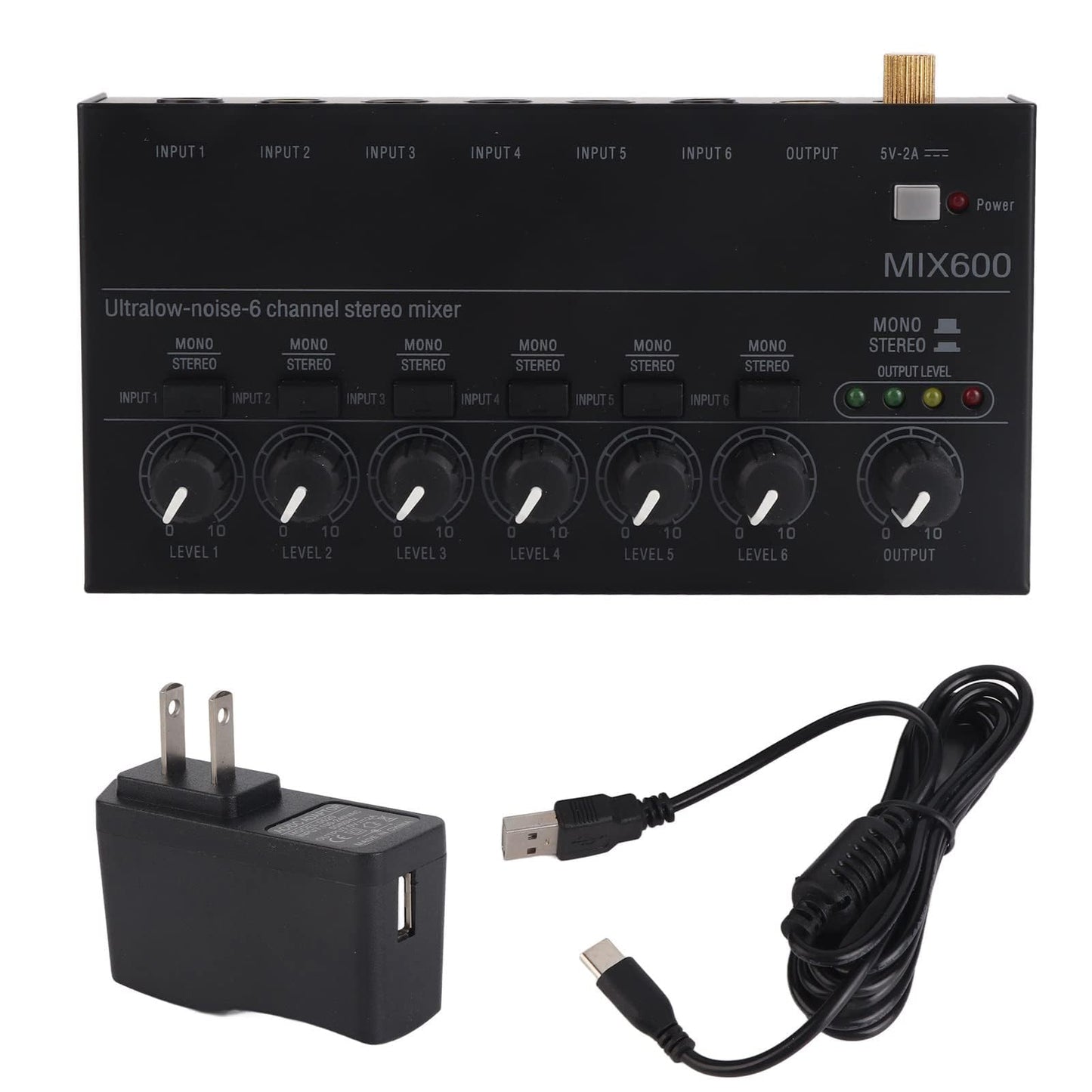 MR DJ MIX600 Ultra Low-Noise 6-Channel Line Mixer Stereo/Single Track Switch Microphone
