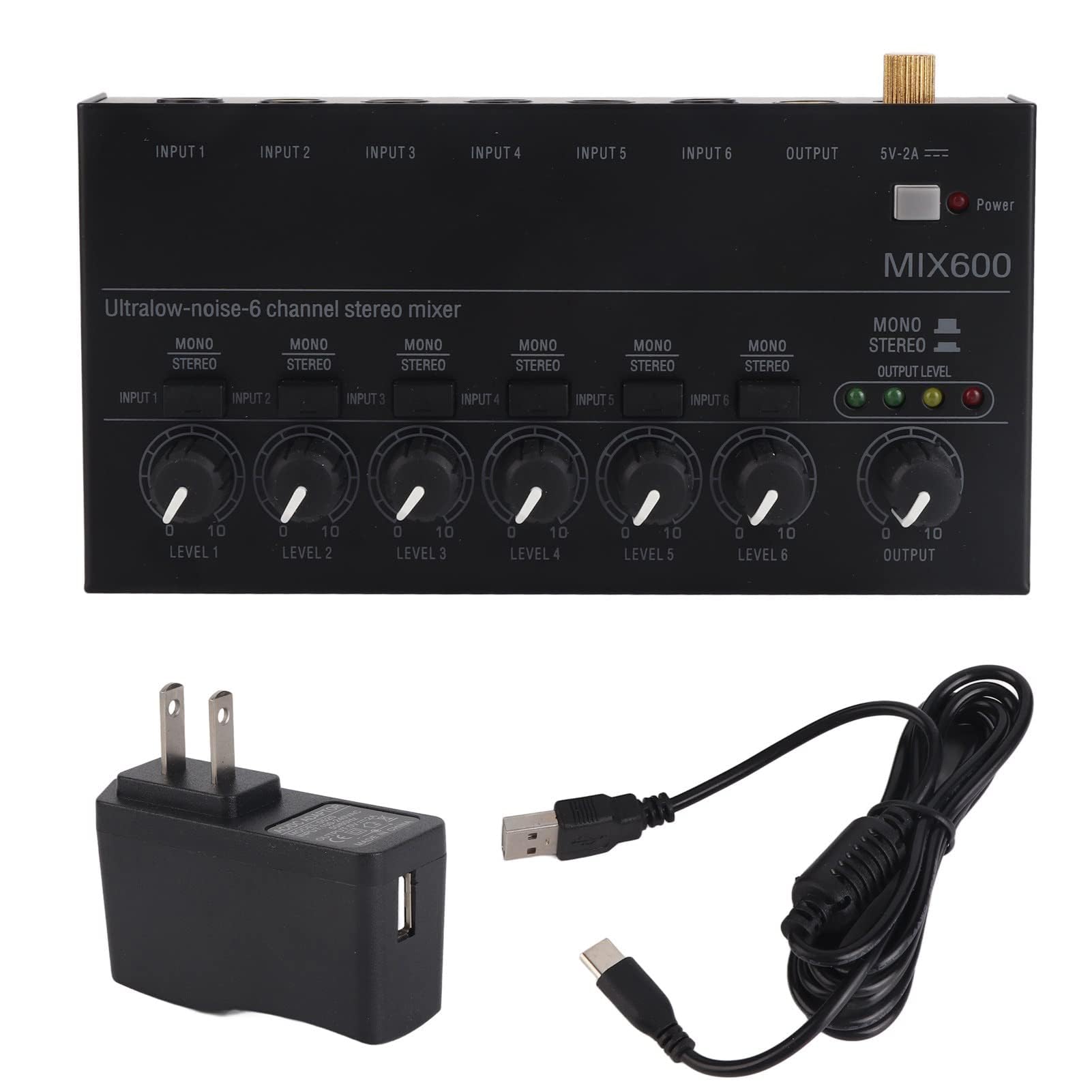 MR DJ MIX600 Ultra Low-Noise 6-Channel Line Mixer Stereo/Single Track Switch Microphone