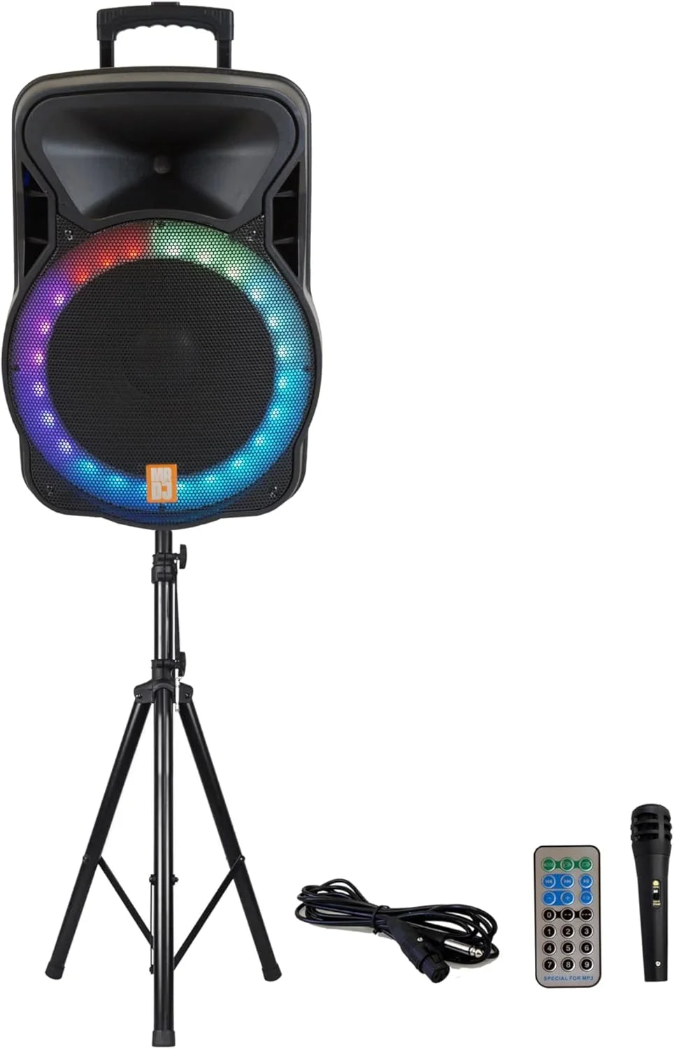 MR DJ PARTY PACK Pair 15" 4500W Powered DJ Speakers Active PA Speaker Stands MIC