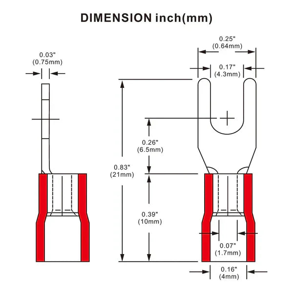 MR DJ DSR8-500 500PCS 18-22AWG #8 Red Insulated Fork Spade Wire Connector Electrical Crimp Terminal