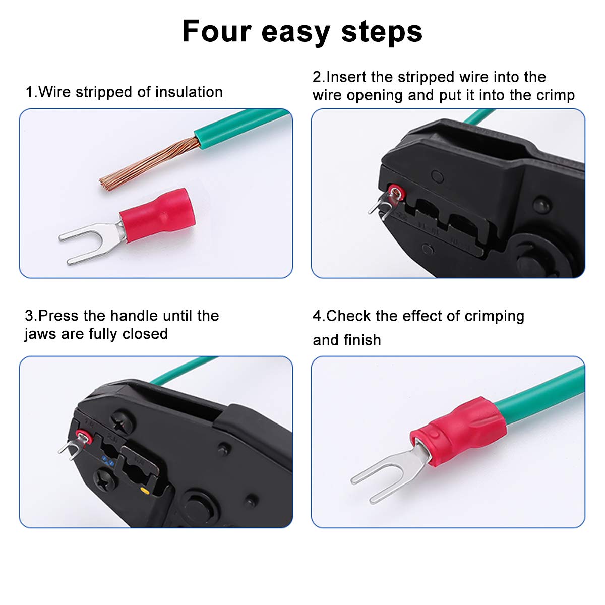 MR DJ DSR8-200 200PCS 18-22AWG Red Insulated Fork Spade Wire Connector Electrical Crimp Terminal