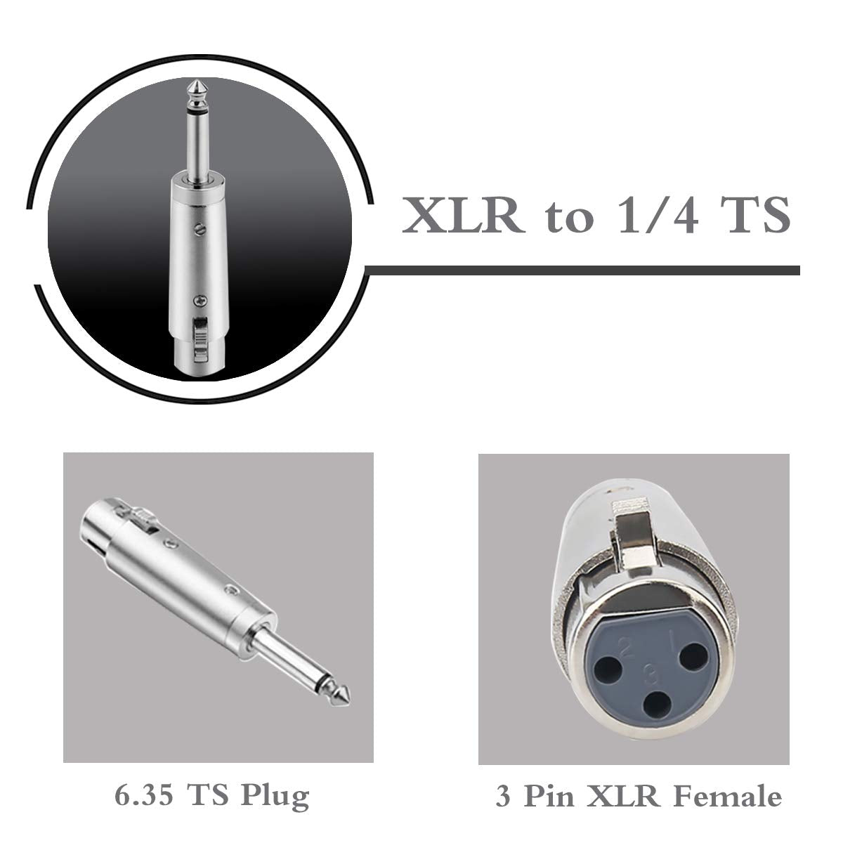 8 MR DJ QTMXLRF1 XLR Female to 1/4" Mono Male Adapter Converter Gender Audio Coupler
