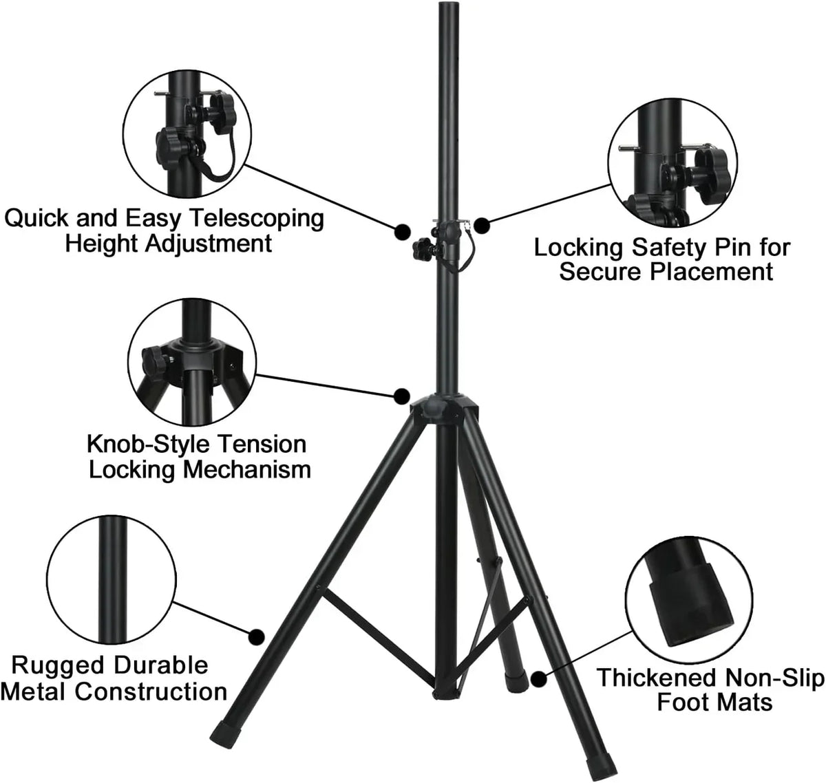 2 Pack MR DJ SS350B Universal Heavy-Duty Folding Tripod Speaker Stand