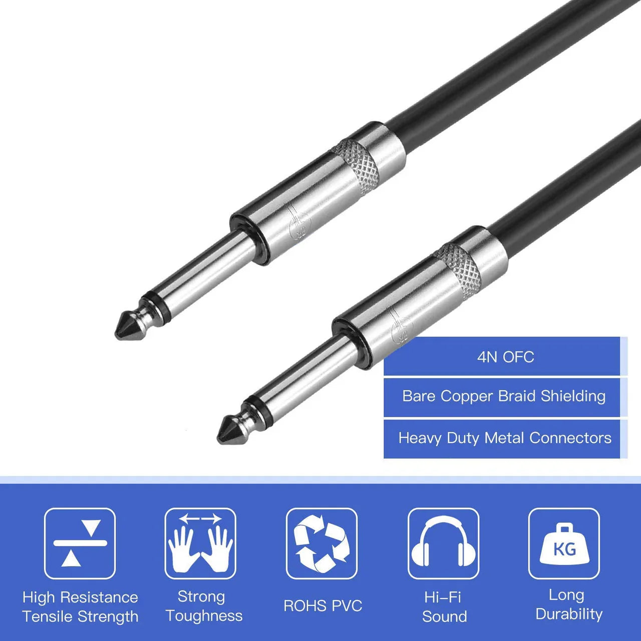 MR DJ CQQ30 30' Pro PA DJ Karaoke 1/4" Male to 1/4" Male Mono Audio Amp Patch Cords Speaker Wire PA Cable