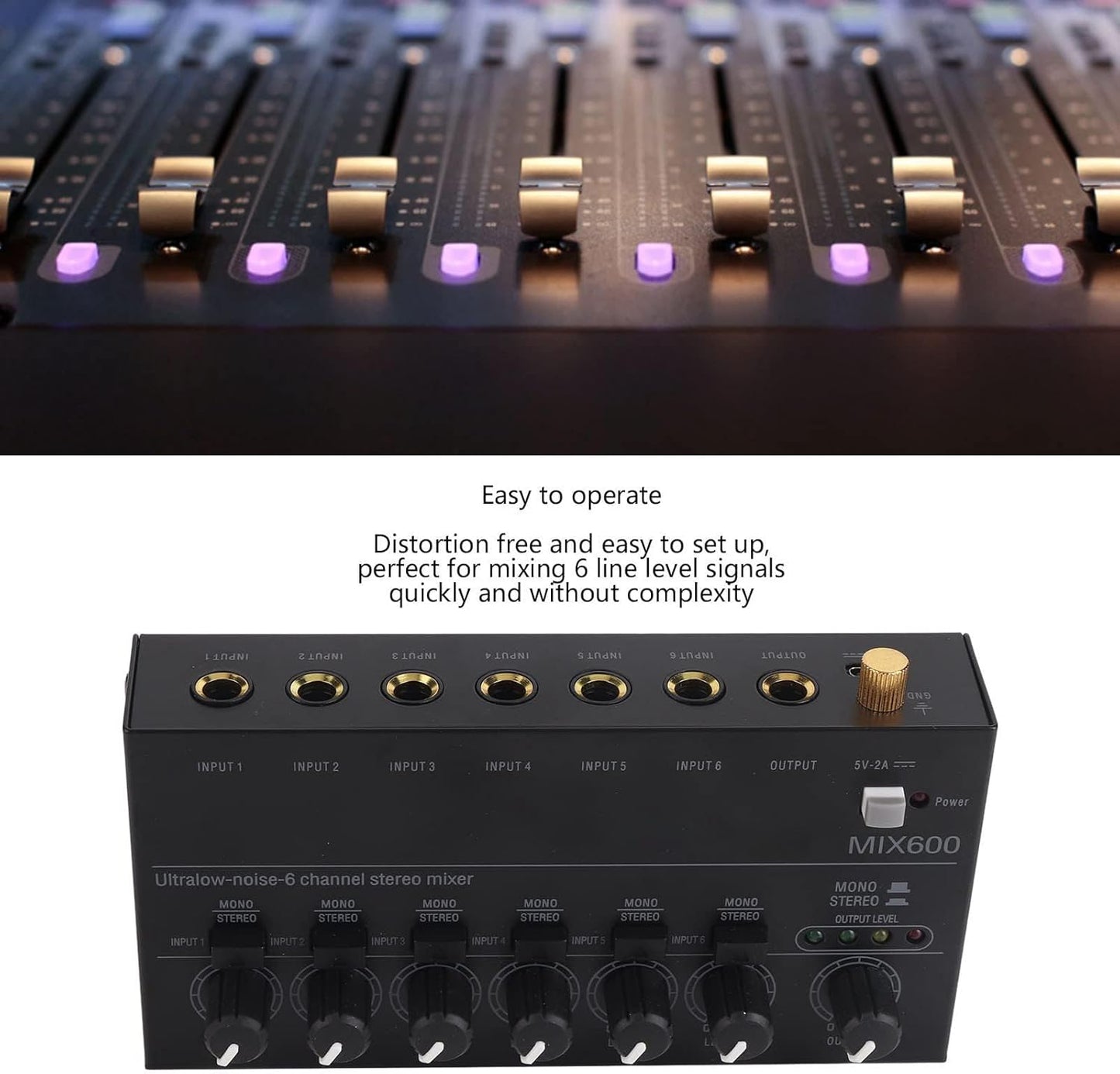MR DJ MIX600 Ultra Low-Noise 6-Channel Line Mixer Stereo/Single Track Switch Microphone
