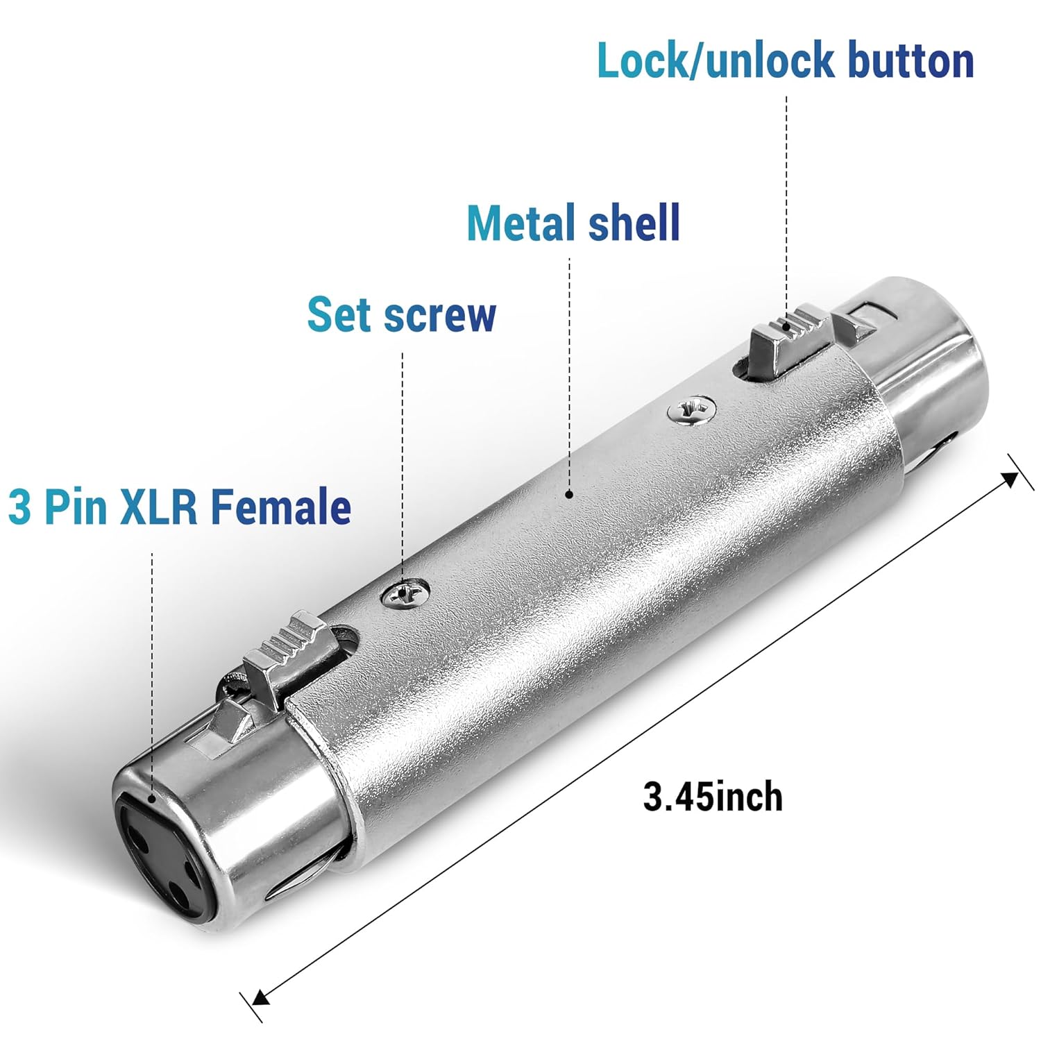 MR DJ AXLRFF-2 3-Pin XLR Female to 3-Pin XLR Female Audio Microphone Cable Extension Adapter Connector 2-Pack