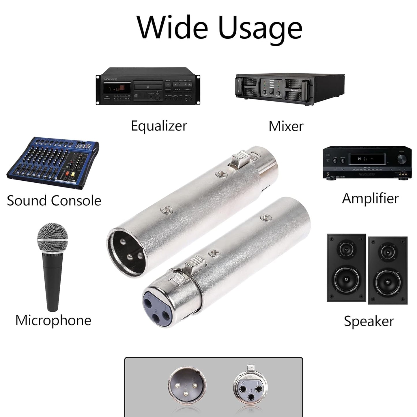 MR DJ AXLRMF-2 2 3-Pin XLR Male to 3-Pin XLR Female Audio Microphone Cable Extension Adapter Connector 2 Pack