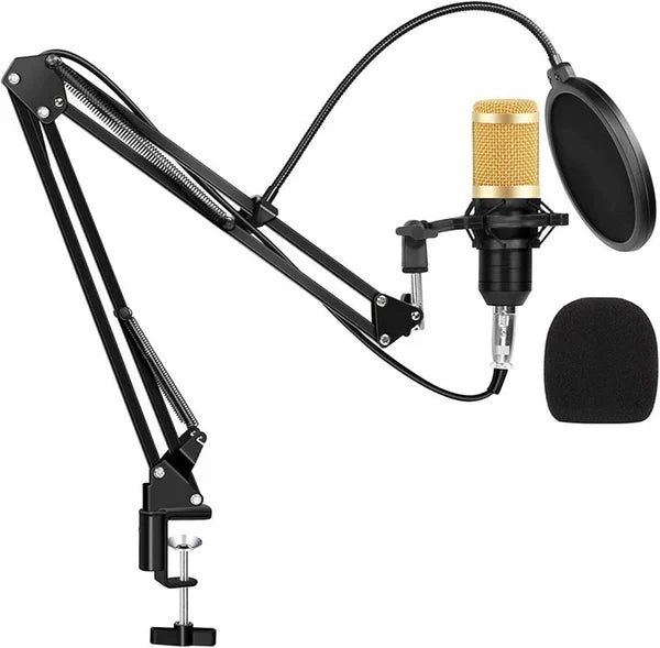 2 MR DJ CONDKIT5 Studio Condenser Microphone Arm Stand Pop Filter Foam Cap Kit Record Accessory