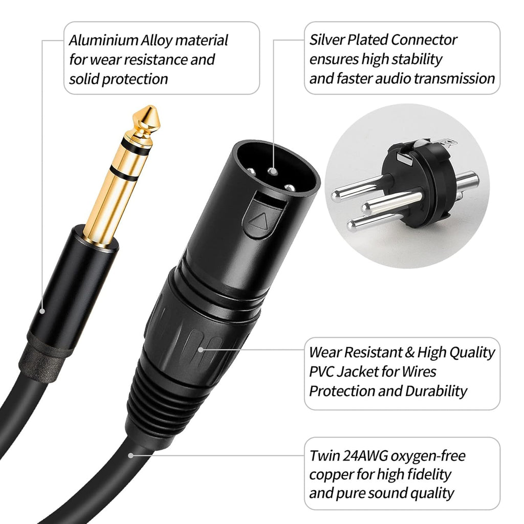 MR DJ CQSXM3 3' Pro PA DJ Karaoke XLR Male to 1/4" TRS Stereo Male Plug Audio Balanced Microphone Cable