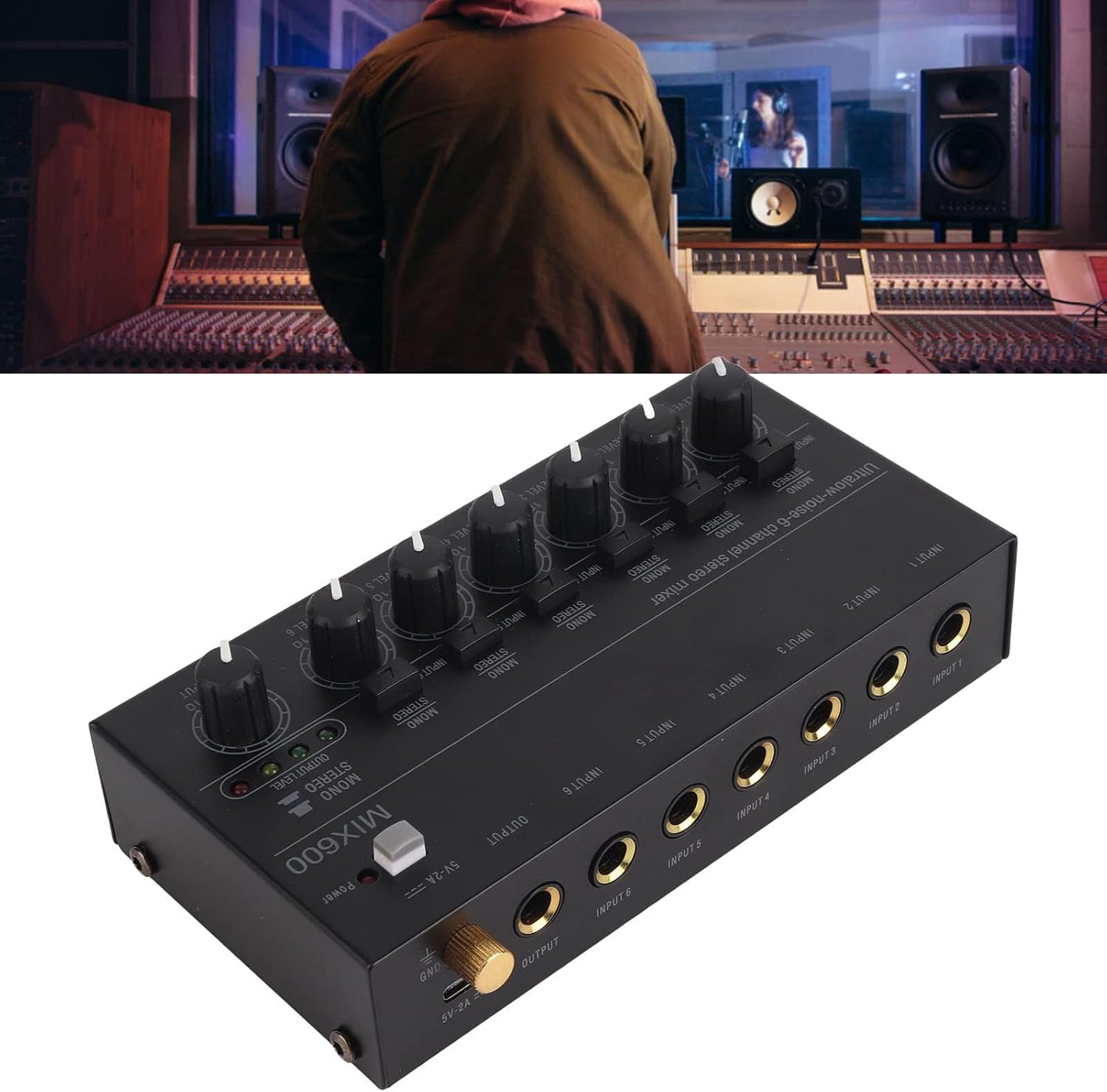 MR DJ MIX600 Ultra Low-Noise 6-Channel Line Mixer Stereo/Single Track Switch Microphone