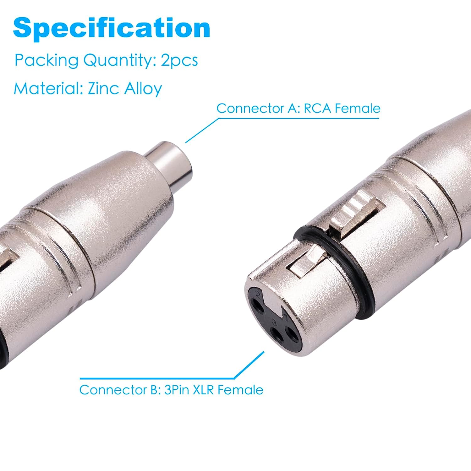 8 MR DJ RCAXLRF1 XLR Female to RCA Female Adapter Converter Gender Audio Coupler
