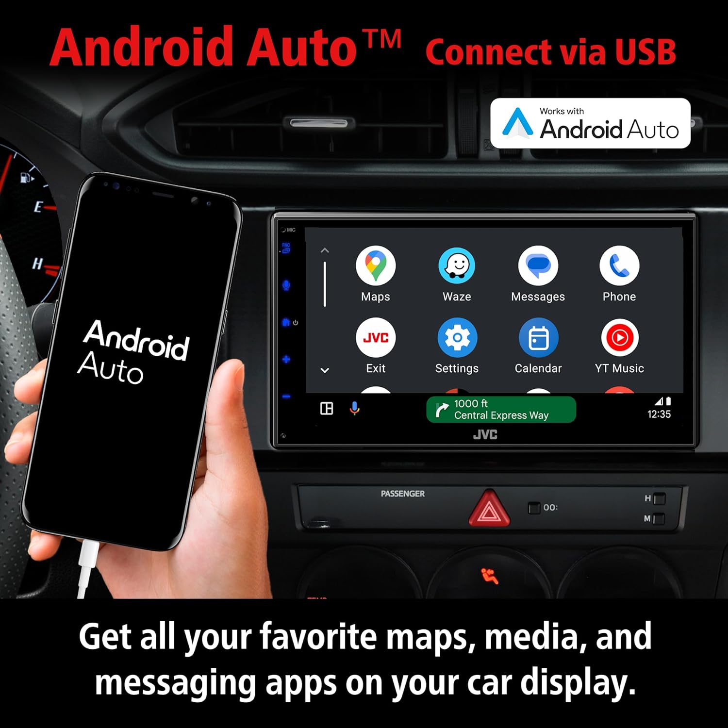 JVC KW-M595BT Digital Media Receiver 6.8" Capacitive Touch Monitor Apple CarPlay- Android Auto w/License Plate